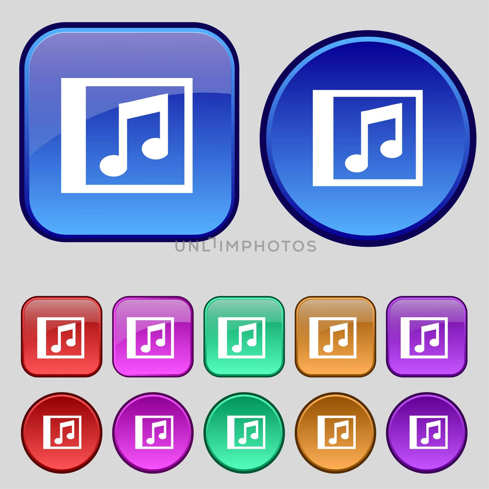 Audio, MP3 file icon sign. A set of twelve vintage buttons for your design.  by serhii_lohvyniuk