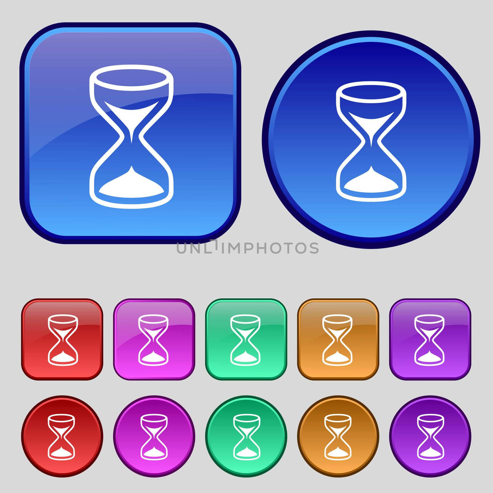 Hourglass sign icon. Sand timer symbol. Set of colour buttons.  by serhii_lohvyniuk