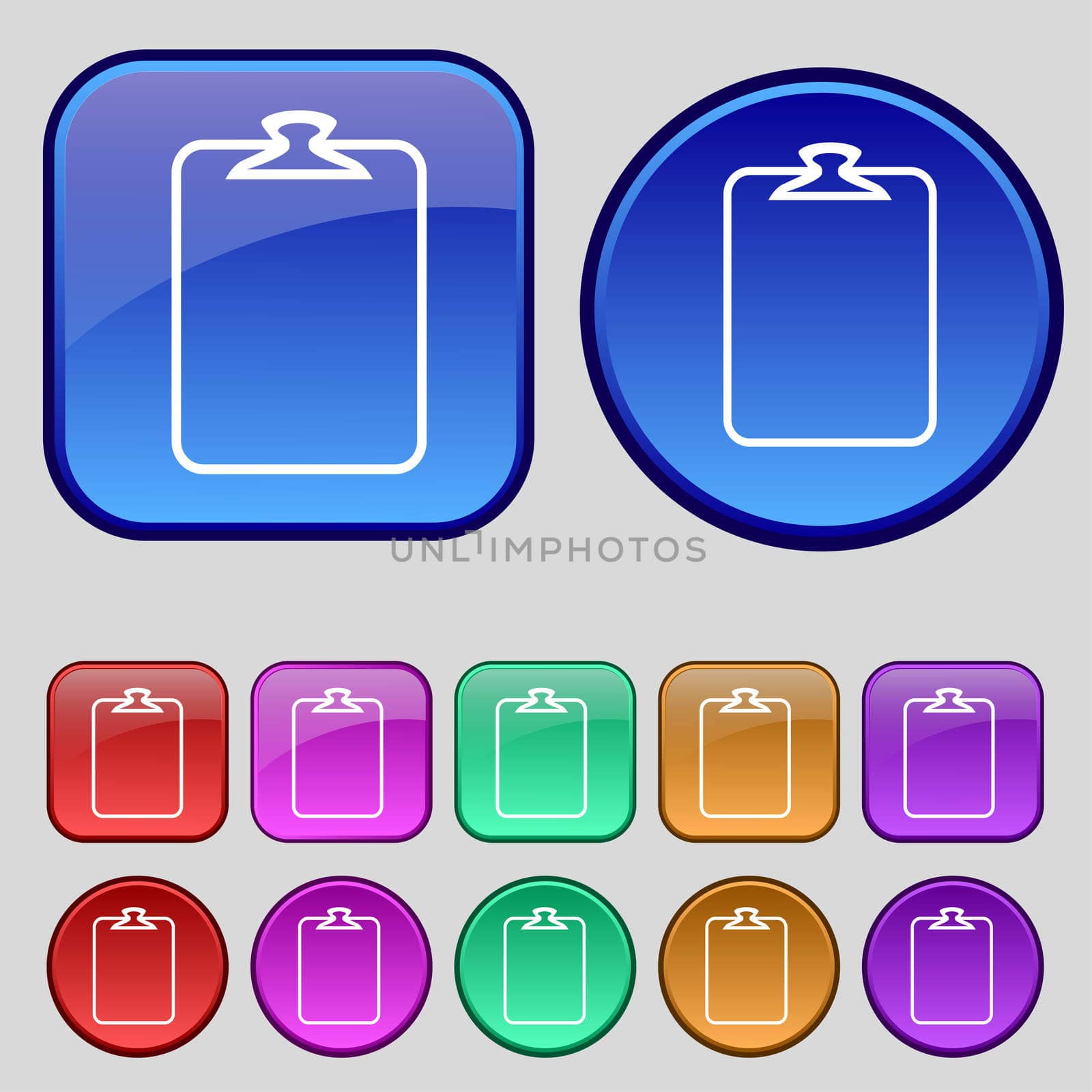 File annex icon. Paper clip symbol. Attach sign. Set of coloured buttons. illustration