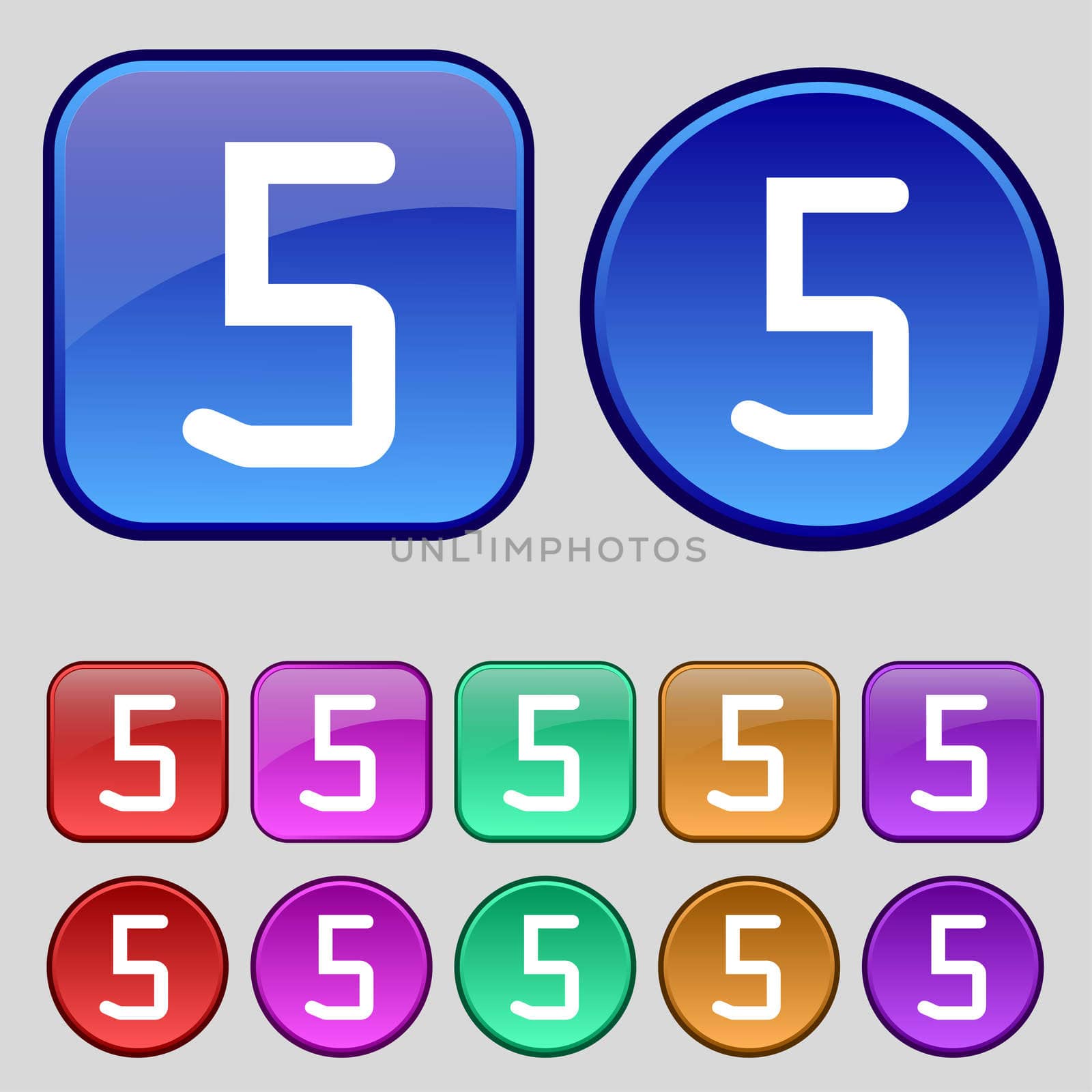 number five icon sign. Set of coloured buttons.  by serhii_lohvyniuk