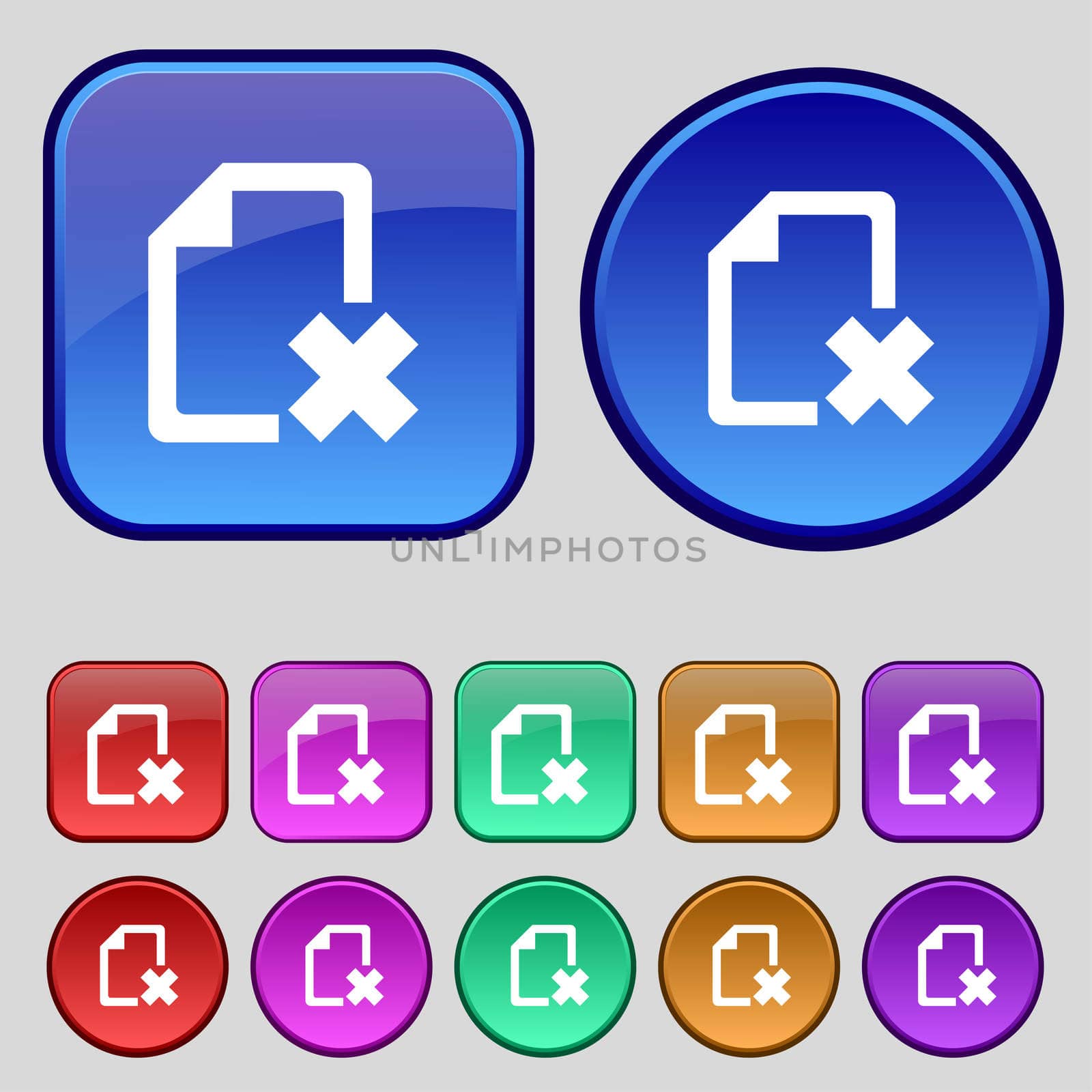 delete File document icon sign. A set of twelve vintage buttons for your design. illustration