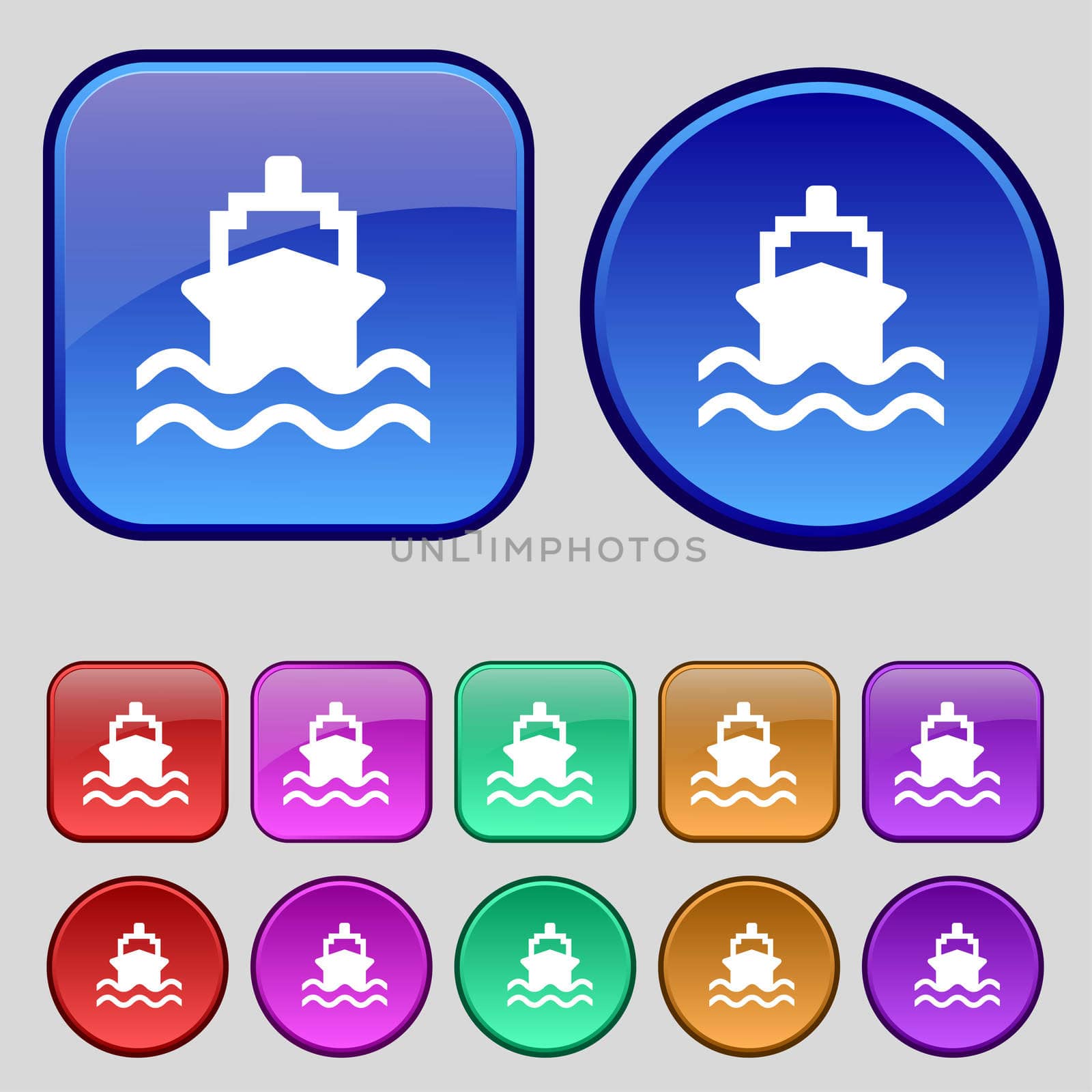 ship icon sign. A set of twelve vintage buttons for your design.  by serhii_lohvyniuk