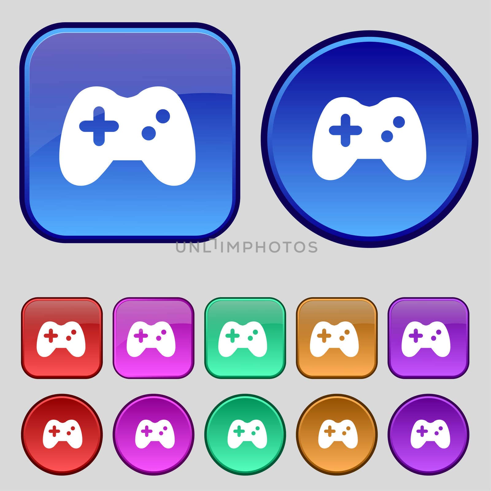 Joystick icon sign. A set of twelve vintage buttons for your design.  by serhii_lohvyniuk