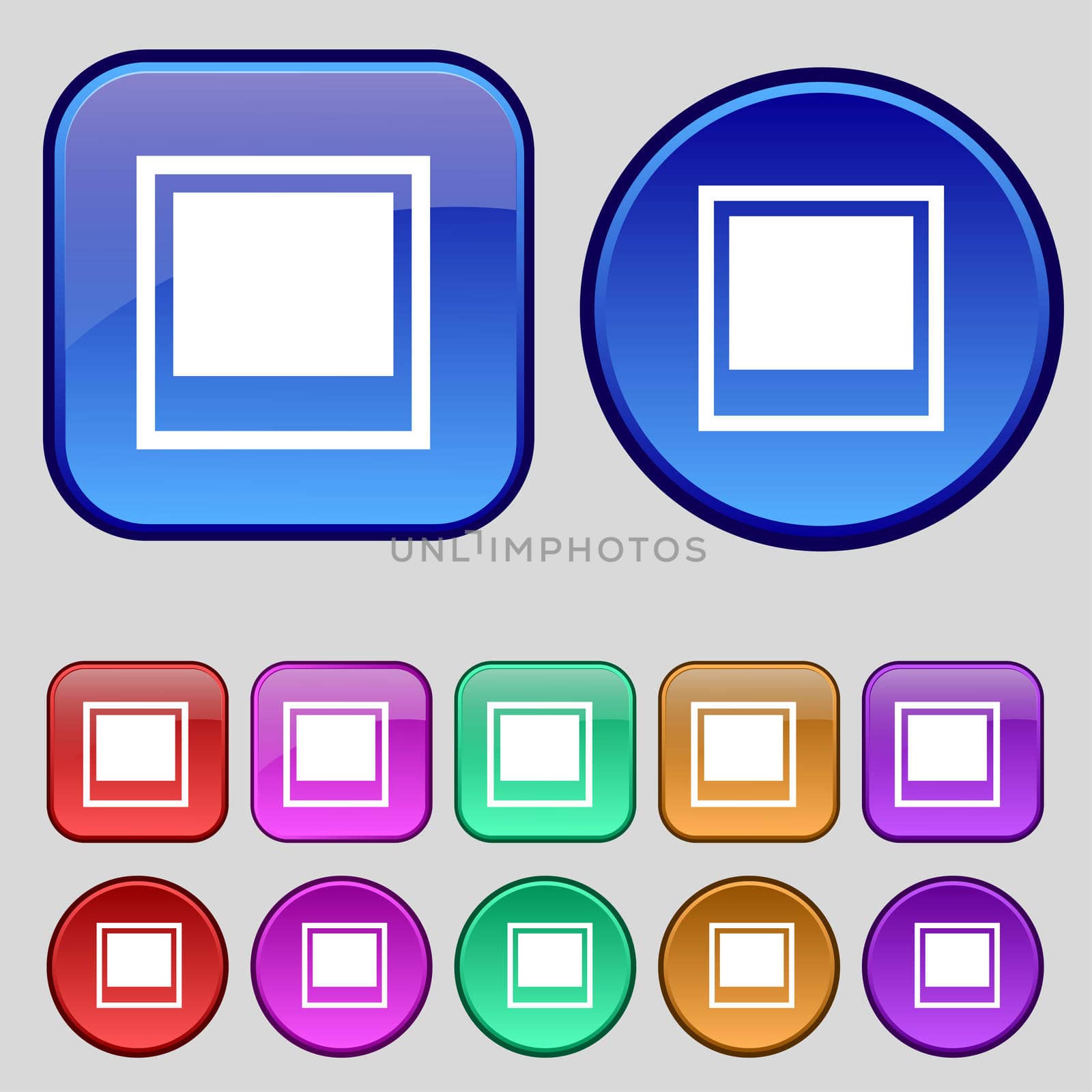 Photo frame template icon sign. A set of twelve vintage buttons for your design. illustration