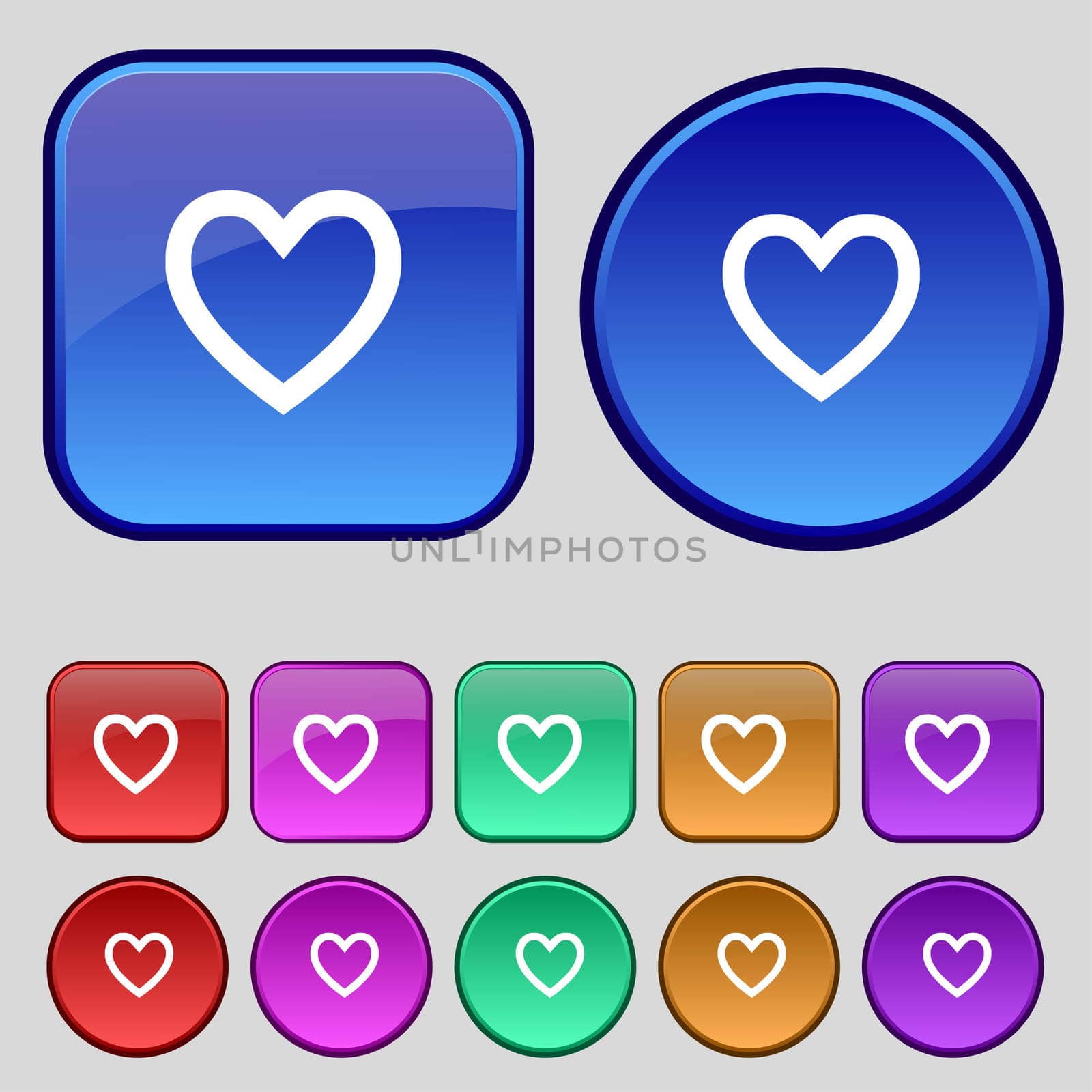 Medical heart, Love icon sign. A set of twelve vintage buttons for your design. illustration
