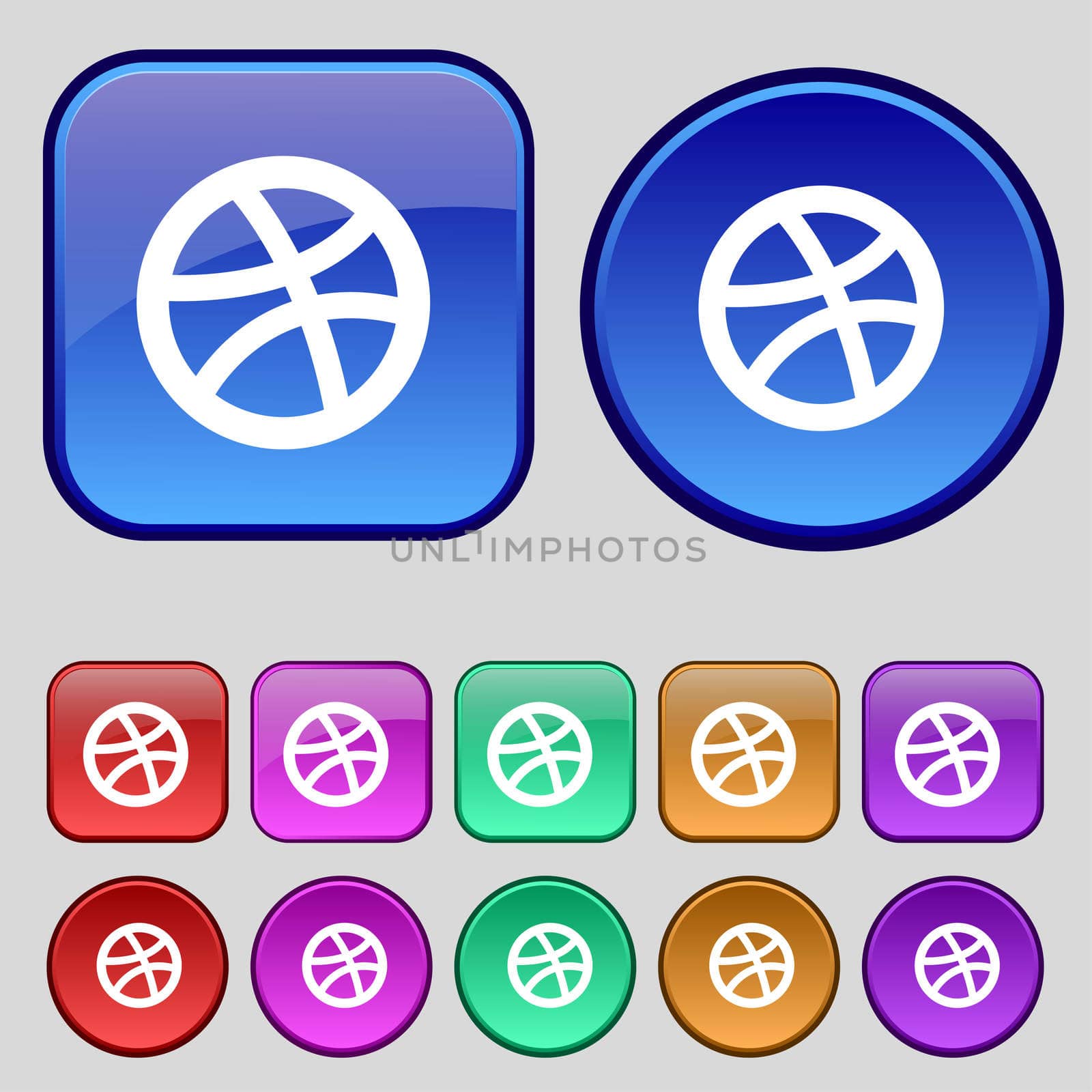 Basketball icon sign. A set of twelve vintage buttons for your design. illustration