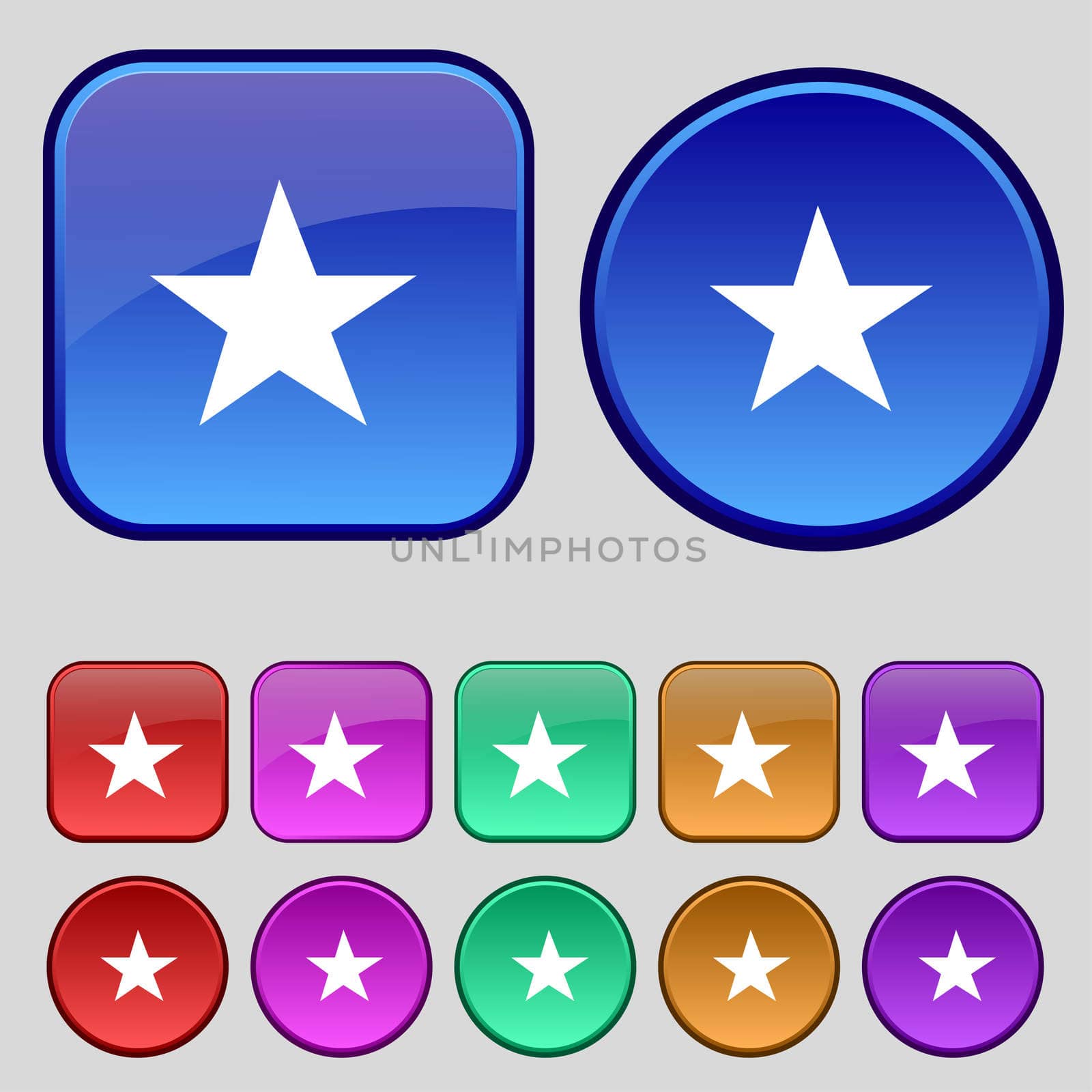 Star, Favorite icon sign. A set of twelve vintage buttons for your design.  by serhii_lohvyniuk