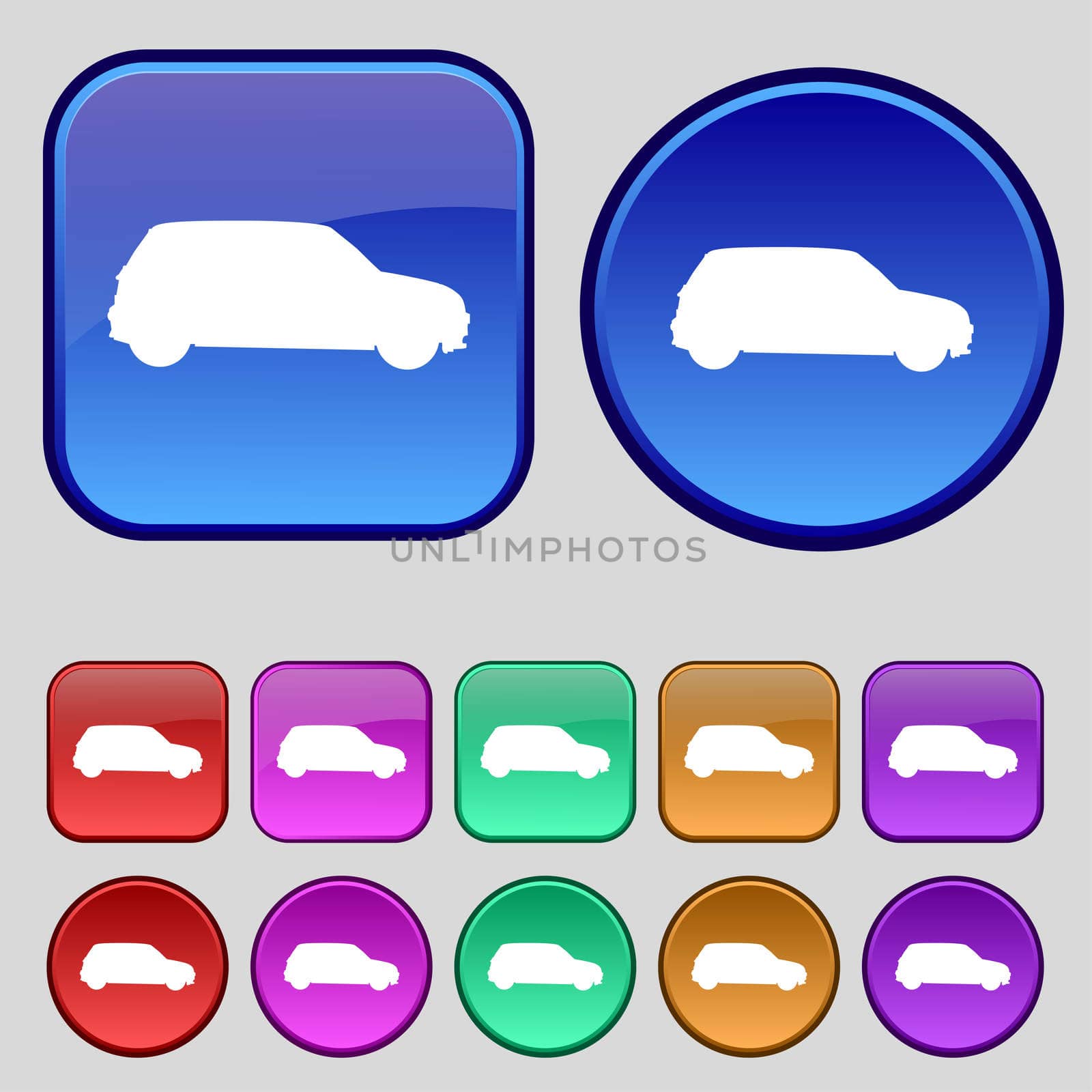 Jeep icon sign. A set of twelve vintage buttons for your design. illustration