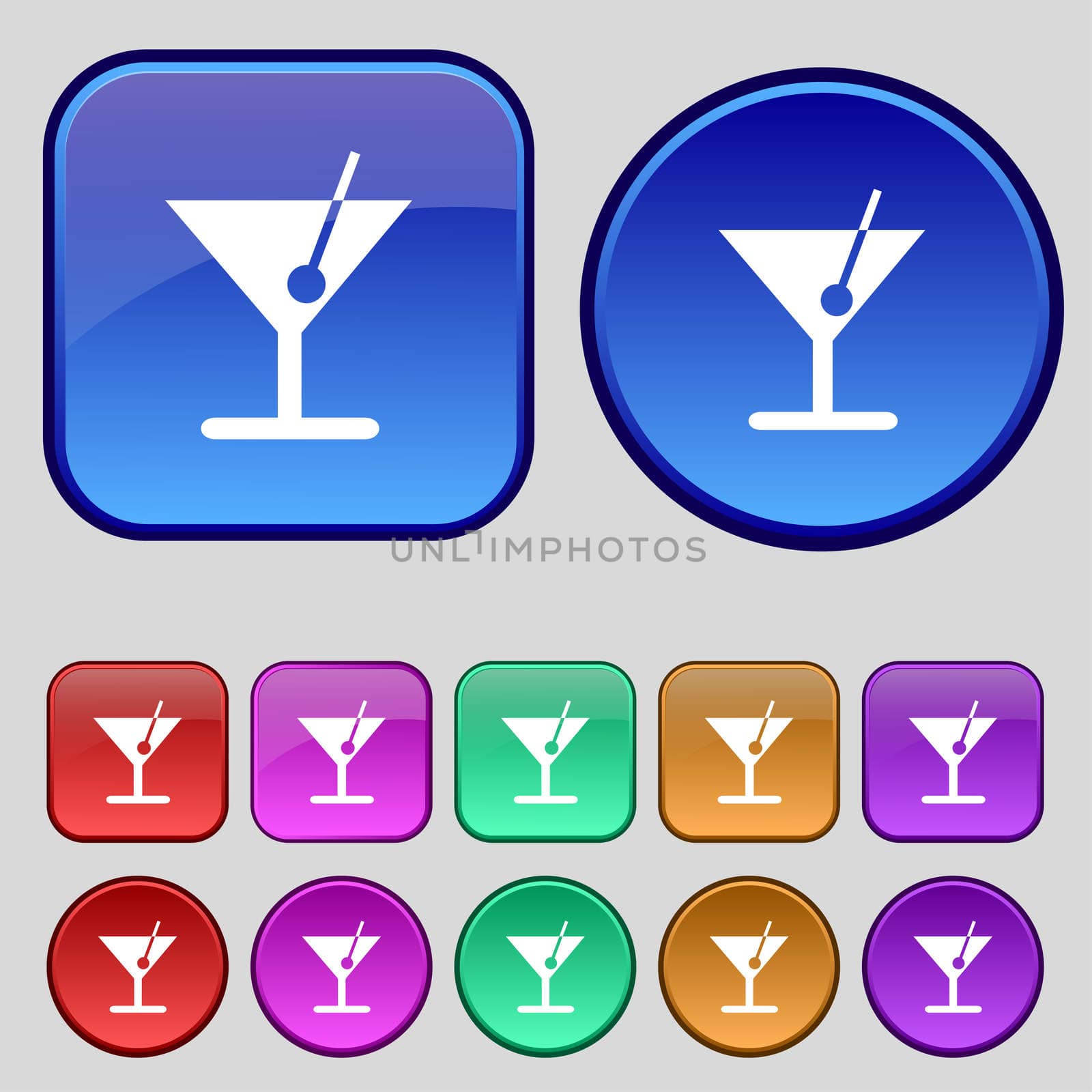 cocktail icon sign. A set of twelve vintage buttons for your design.  by serhii_lohvyniuk