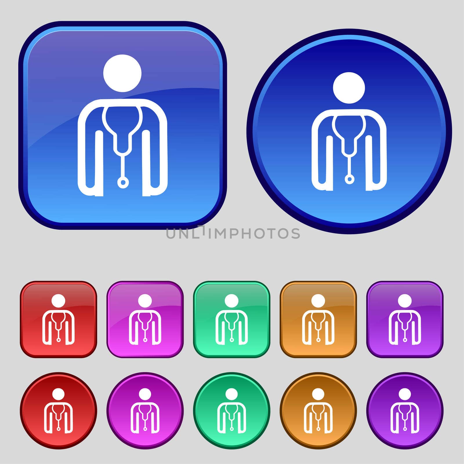 doctor icon sign. A set of twelve vintage buttons for your design. illustration