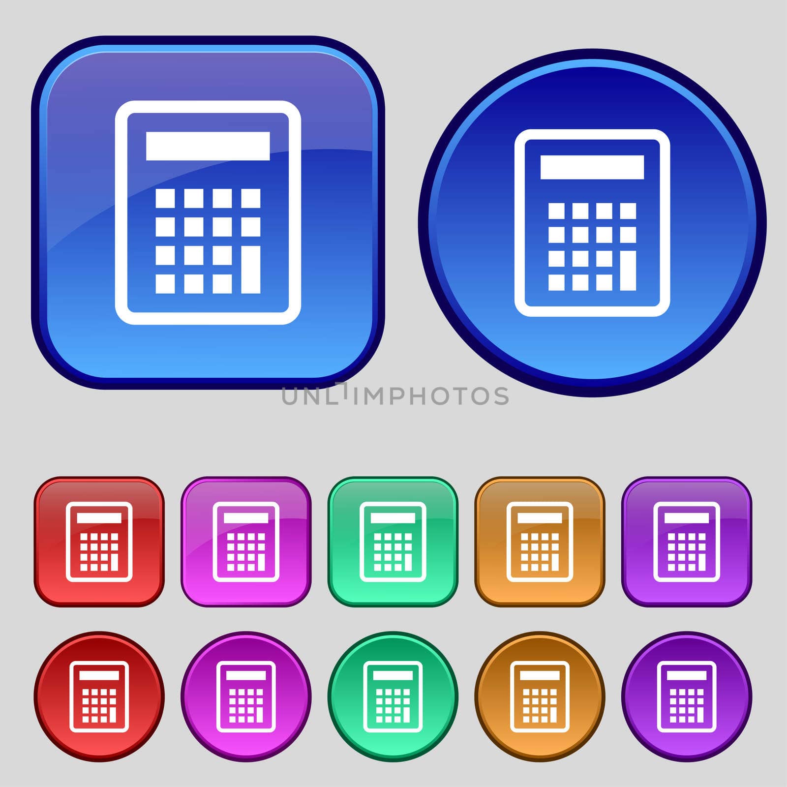 Calculator icon sign. A set of twelve vintage buttons for your design.  by serhii_lohvyniuk