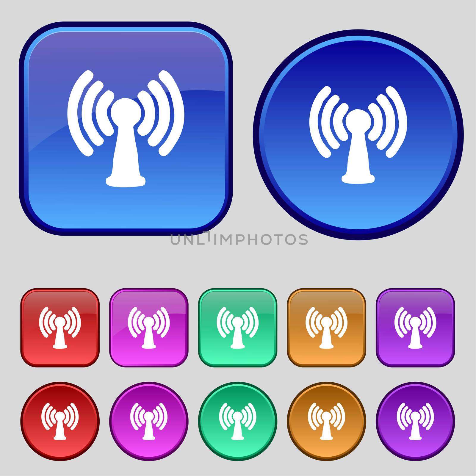 Wi-fi, internet icon sign. A set of twelve vintage buttons for your design. illustration