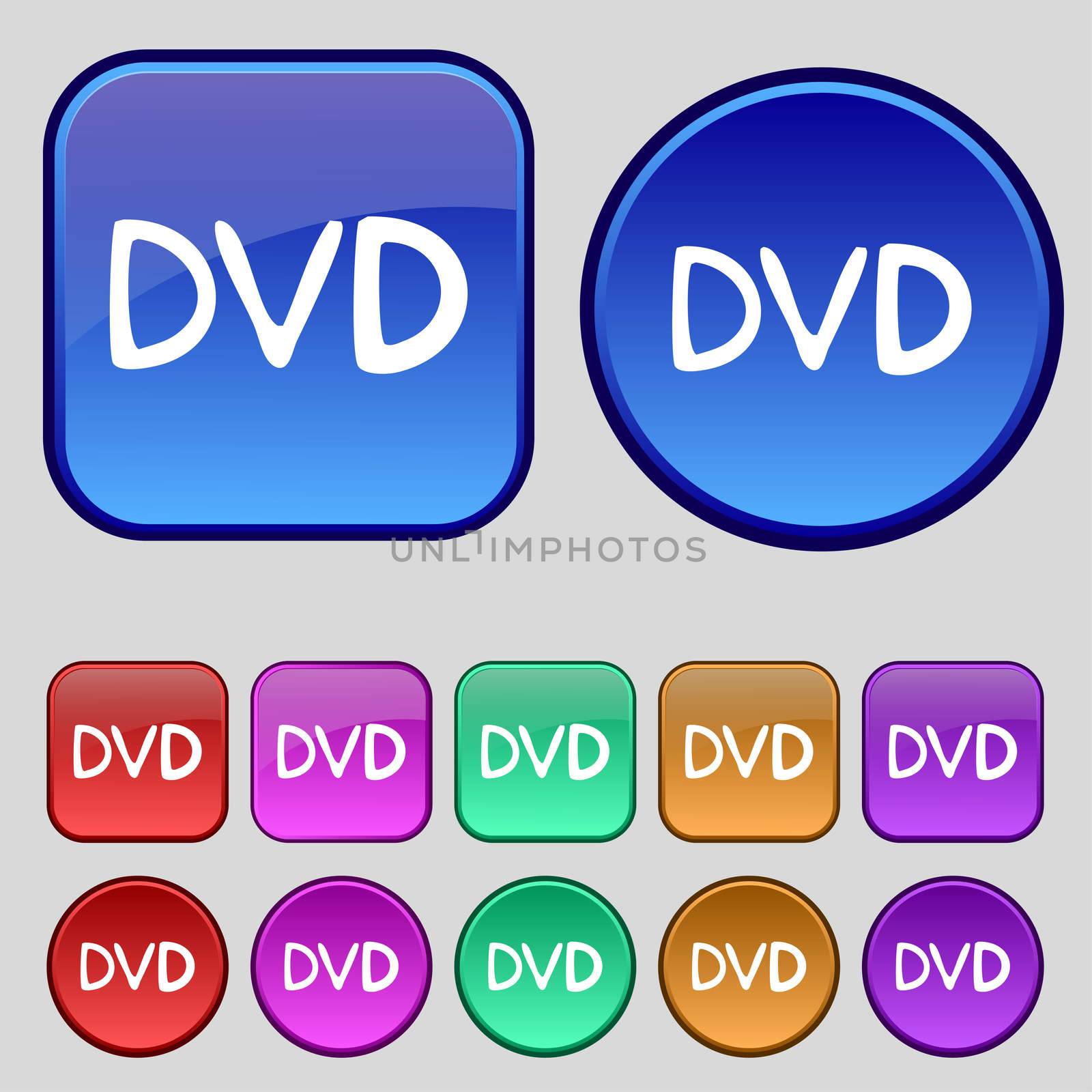 dvd icon sign. A set of twelve vintage buttons for your design. illustration