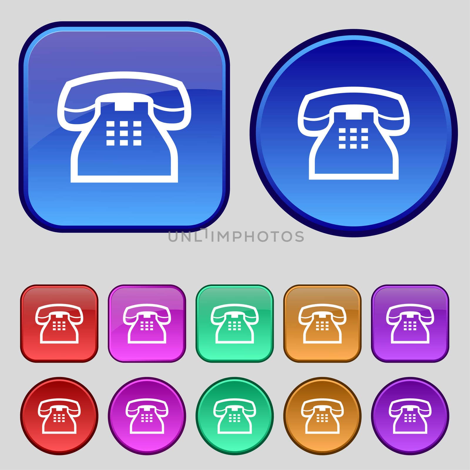 retro telephone handset icon sign. A set of twelve vintage buttons for your design.  by serhii_lohvyniuk