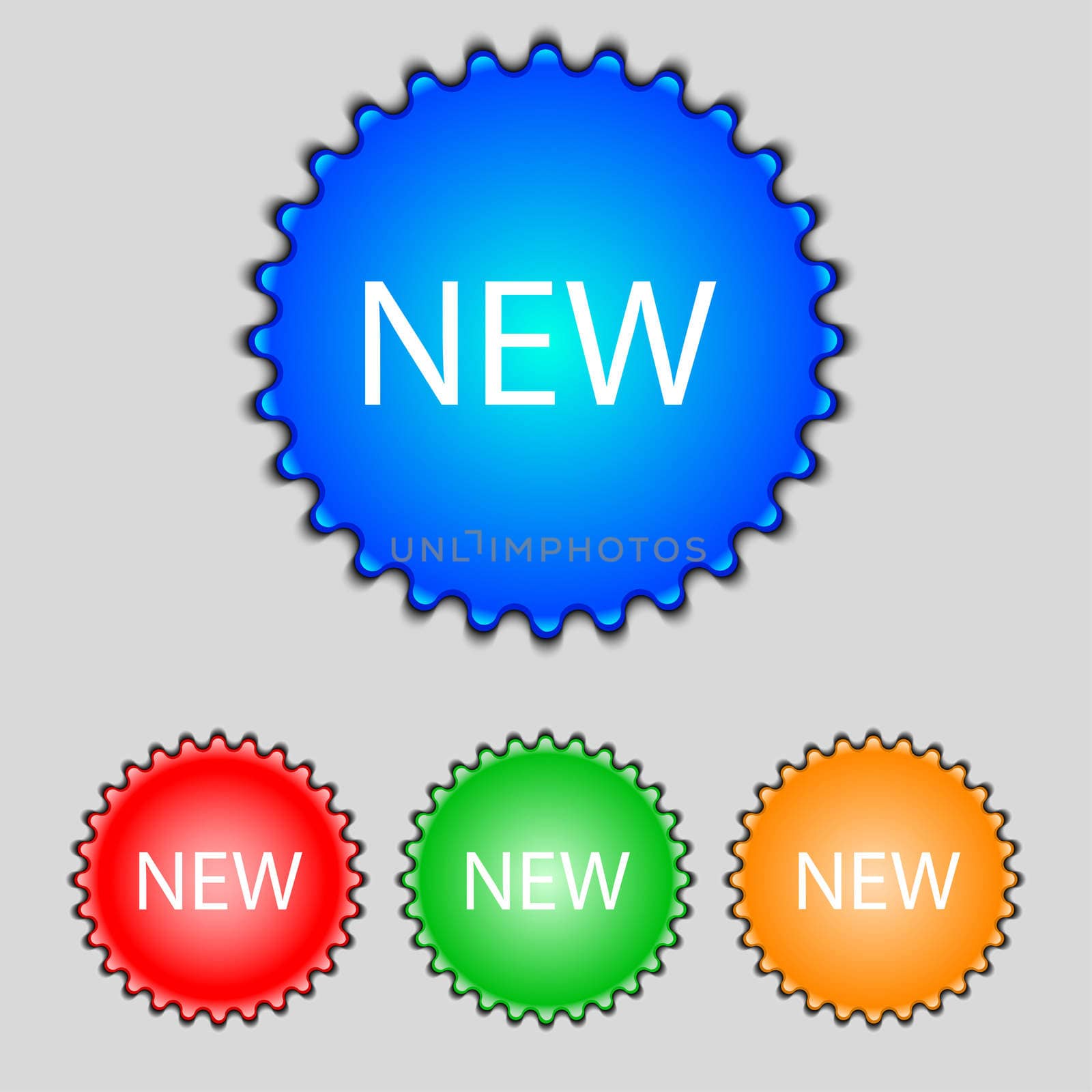 New sign icon. arrival button symbol. Set of colored buttons. illustration