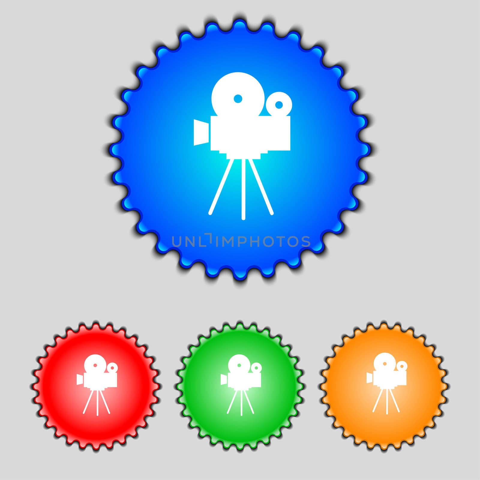 Video camera sign icon.content button. Set colourful buttons. illustration