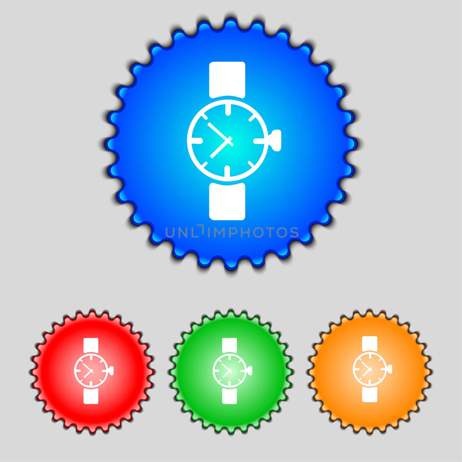 Wrist Watch sign icon. Mechanical clock symbol. Set colourful buttons.  by serhii_lohvyniuk