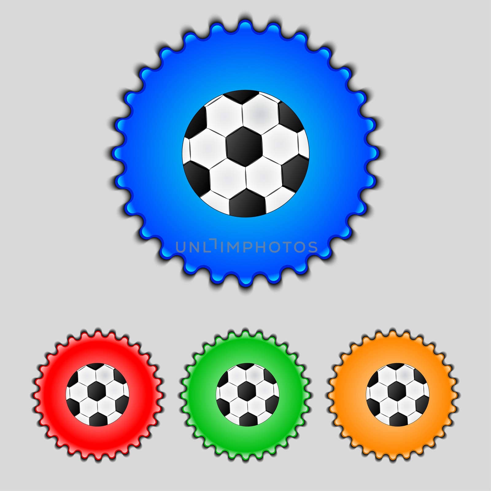 Football ball sign icon. Soccer Sport symbol. Set colourful buttons. illustration