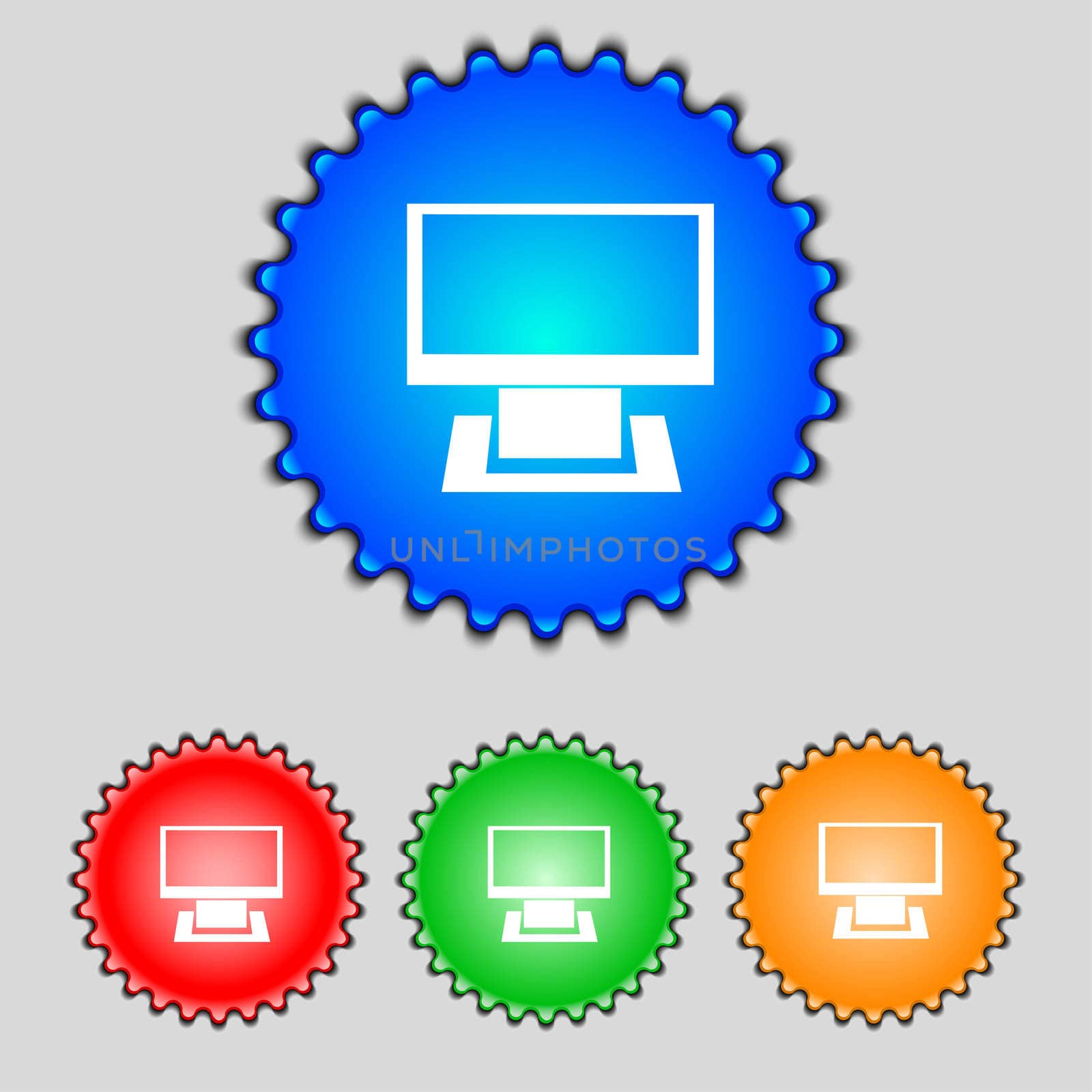 Computer widescreen monitor sign icon. Set colourful buttons. Modern UI website navigation. by serhii_lohvyniuk