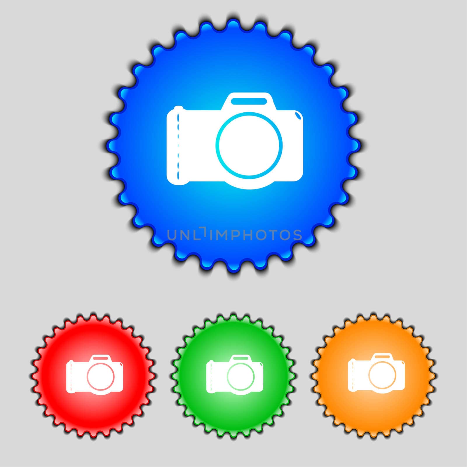 Photo camera sign icon. Digital symbol. Set colourful buttons.  by serhii_lohvyniuk