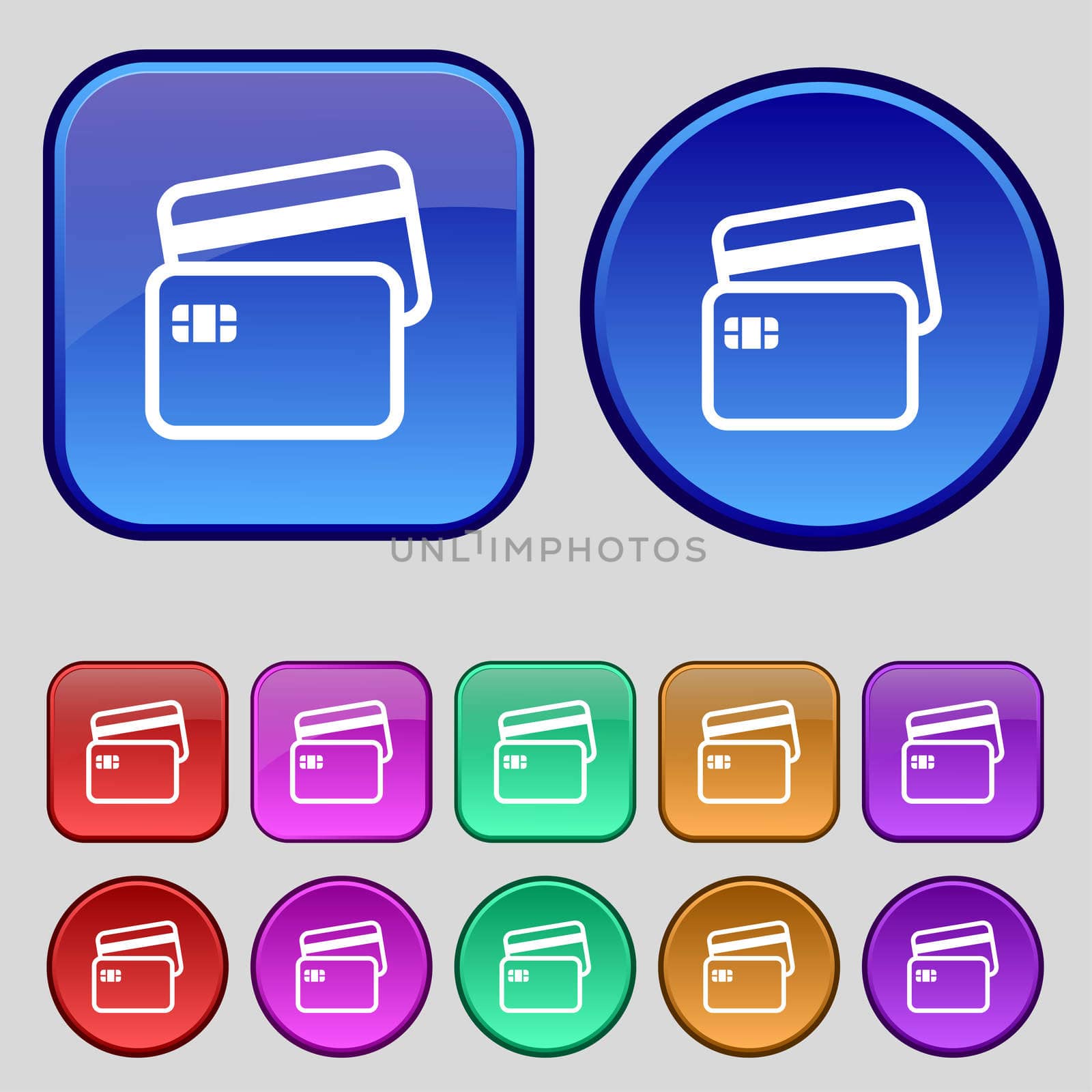Credit card icon sign. A set of twelve vintage buttons for your design. illustration