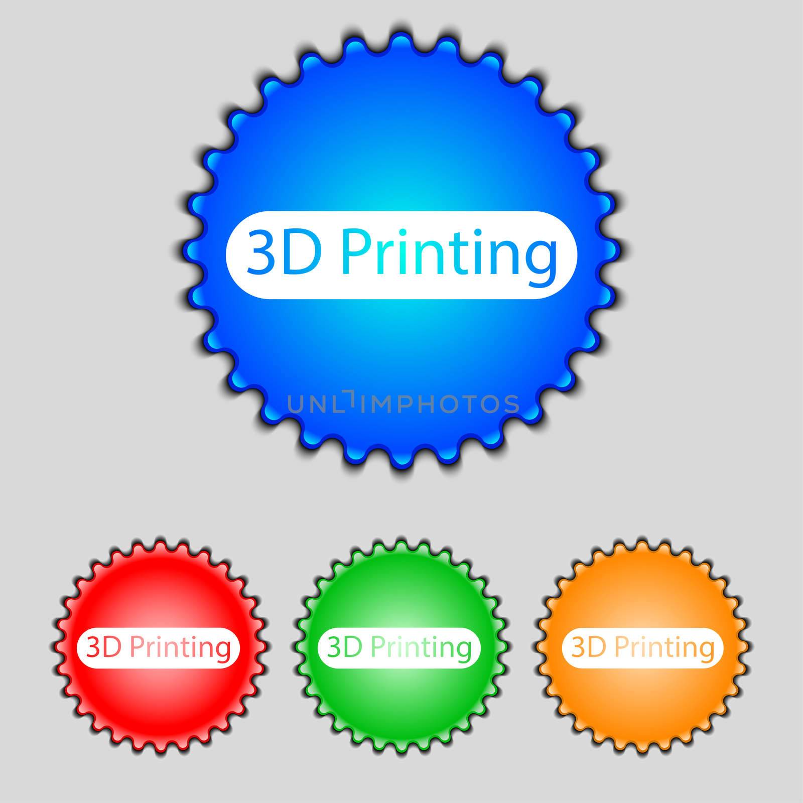 3D Print sign icon. 3d-Printing symbol. Set of colored buttons. illustration