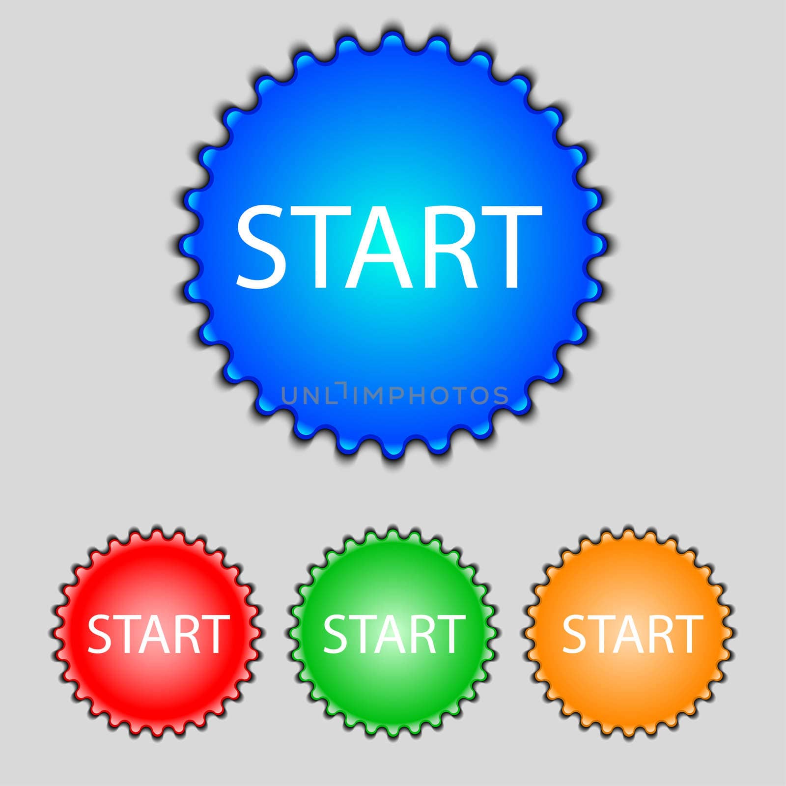 Start engine sign icon. Power button. Set of colored buttons.  by serhii_lohvyniuk