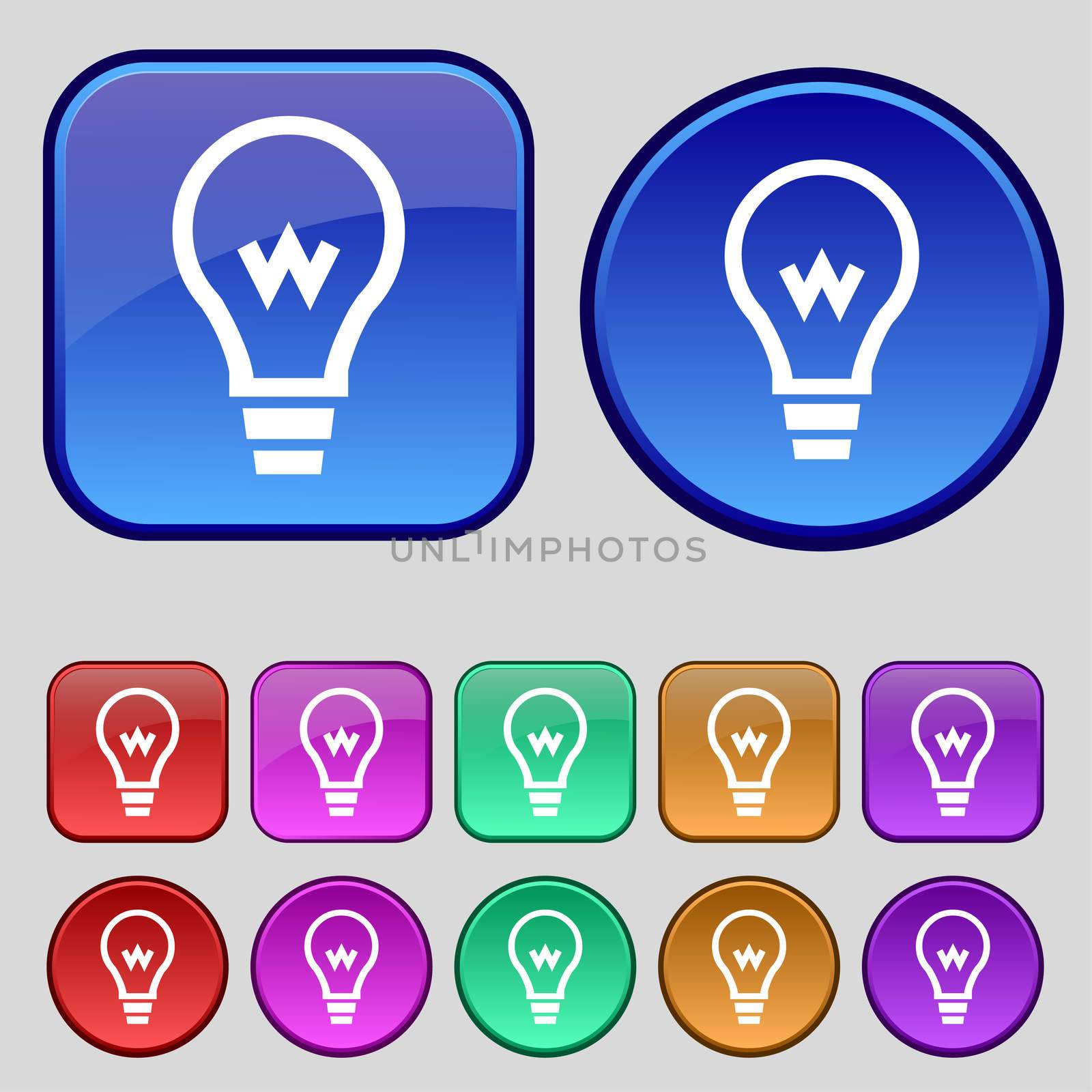 Light bulb icon sign. A set of twelve vintage buttons for your design. illustration