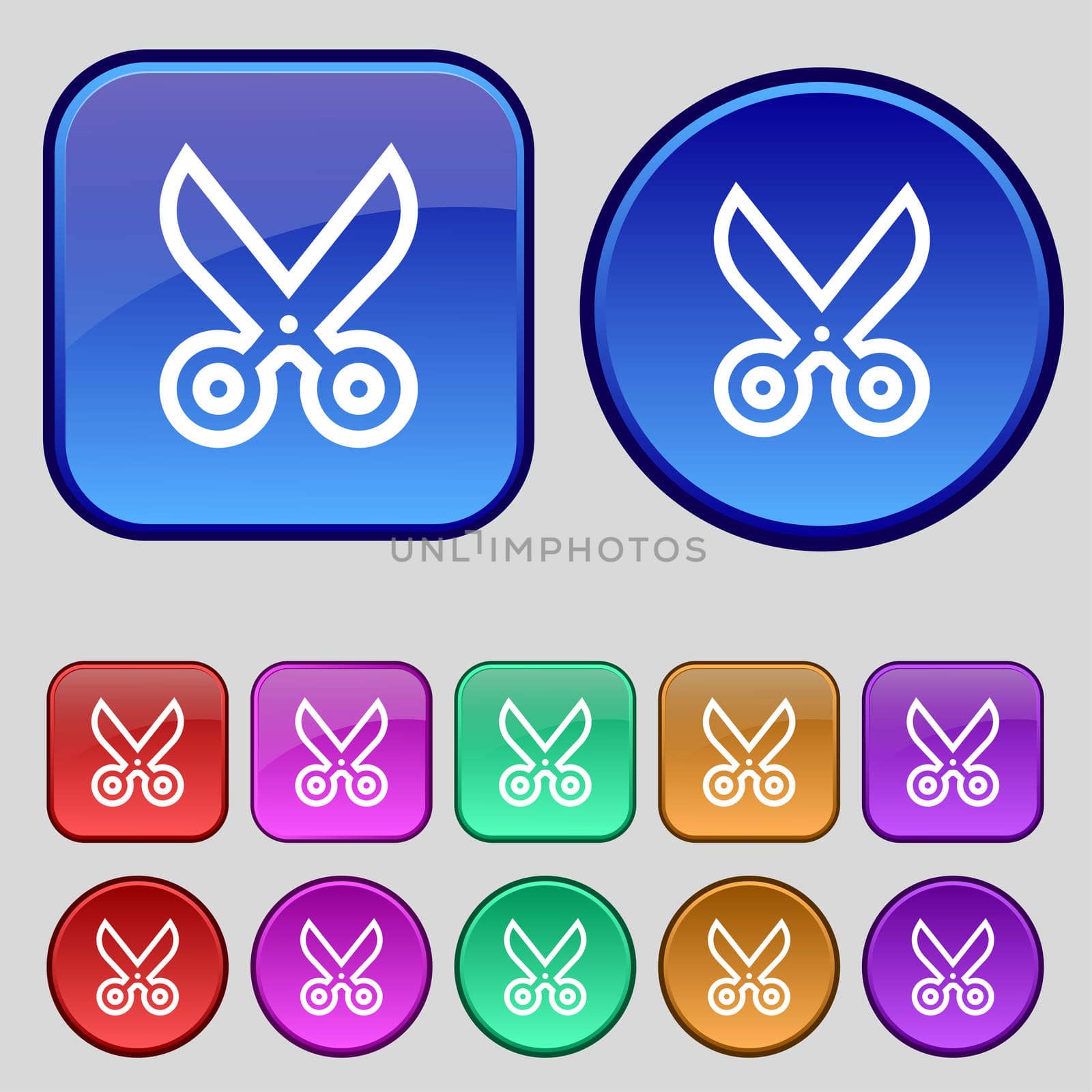 scissors icon sign. A set of twelve vintage buttons for your design. illustration