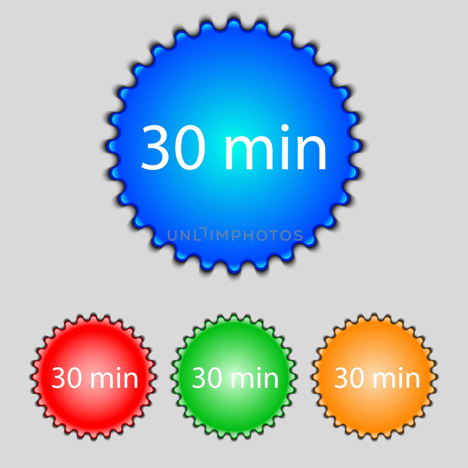 thirty minutes sign icon. Set of colored buttons.  by serhii_lohvyniuk