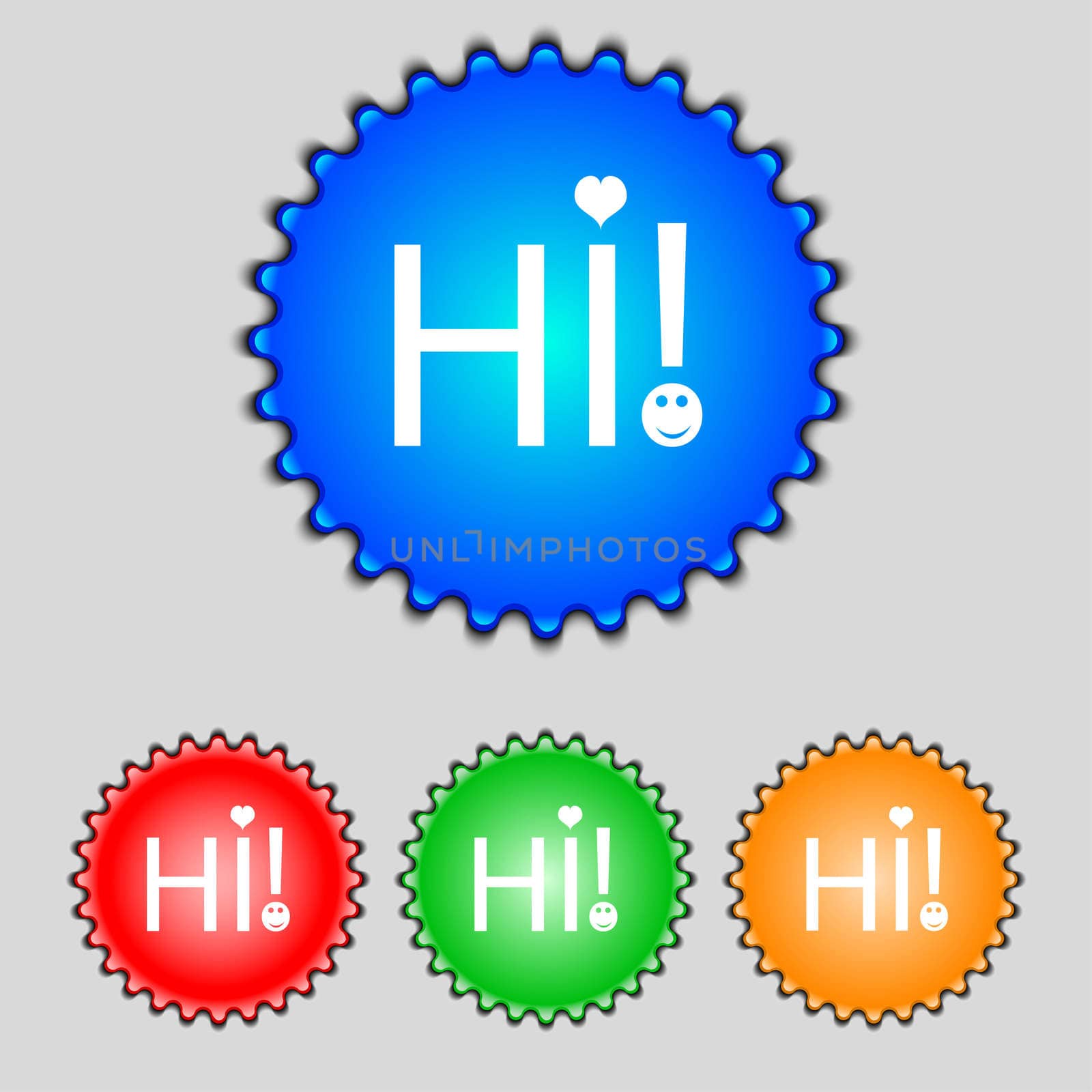 HI sign icon. India translation symbol. Set of colored buttons. illustration