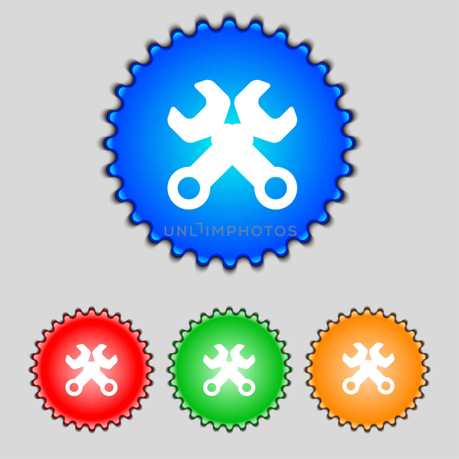 Wrench key sign icon. Service tool symbol. Set colourful buttons.  by serhii_lohvyniuk