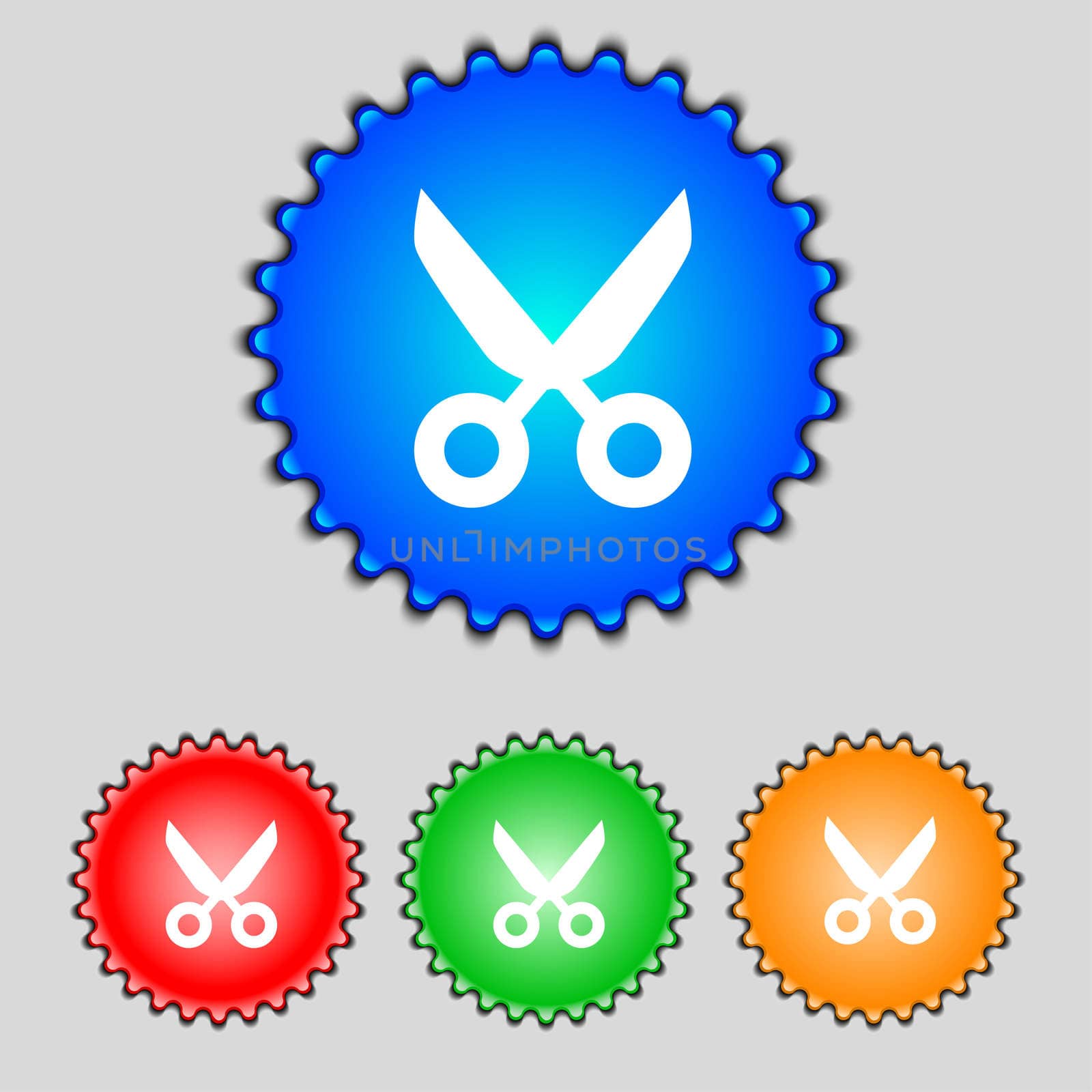 Scissors hairdresser sign icon. Tailor symbol. Set colourful buttons. illustration