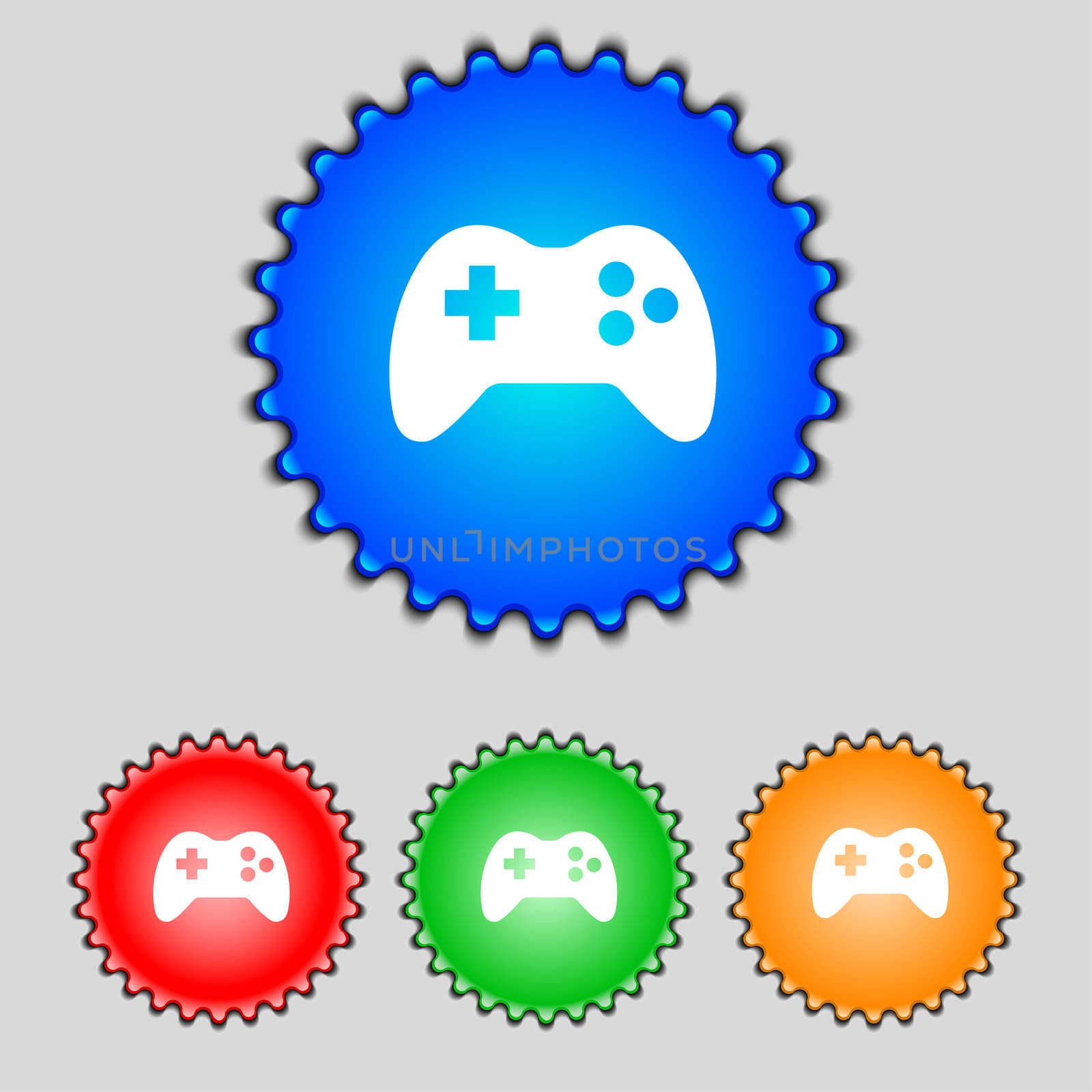 Joystick sign icon. Video game symbol. Set colourful buttons. illustration