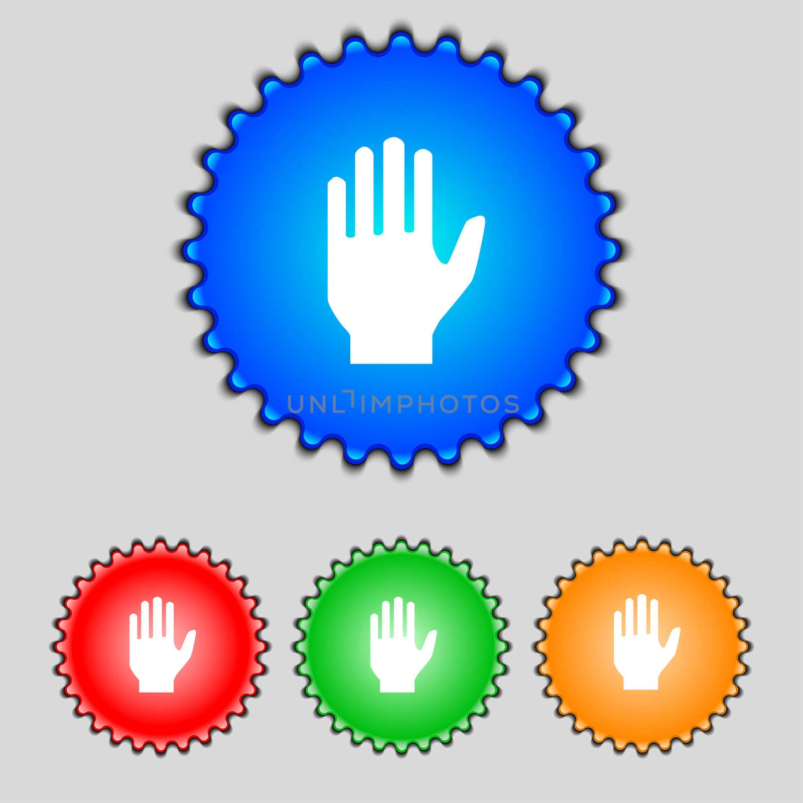 Hand print sign icon. Stop symbol. Set colour buttons.  by serhii_lohvyniuk