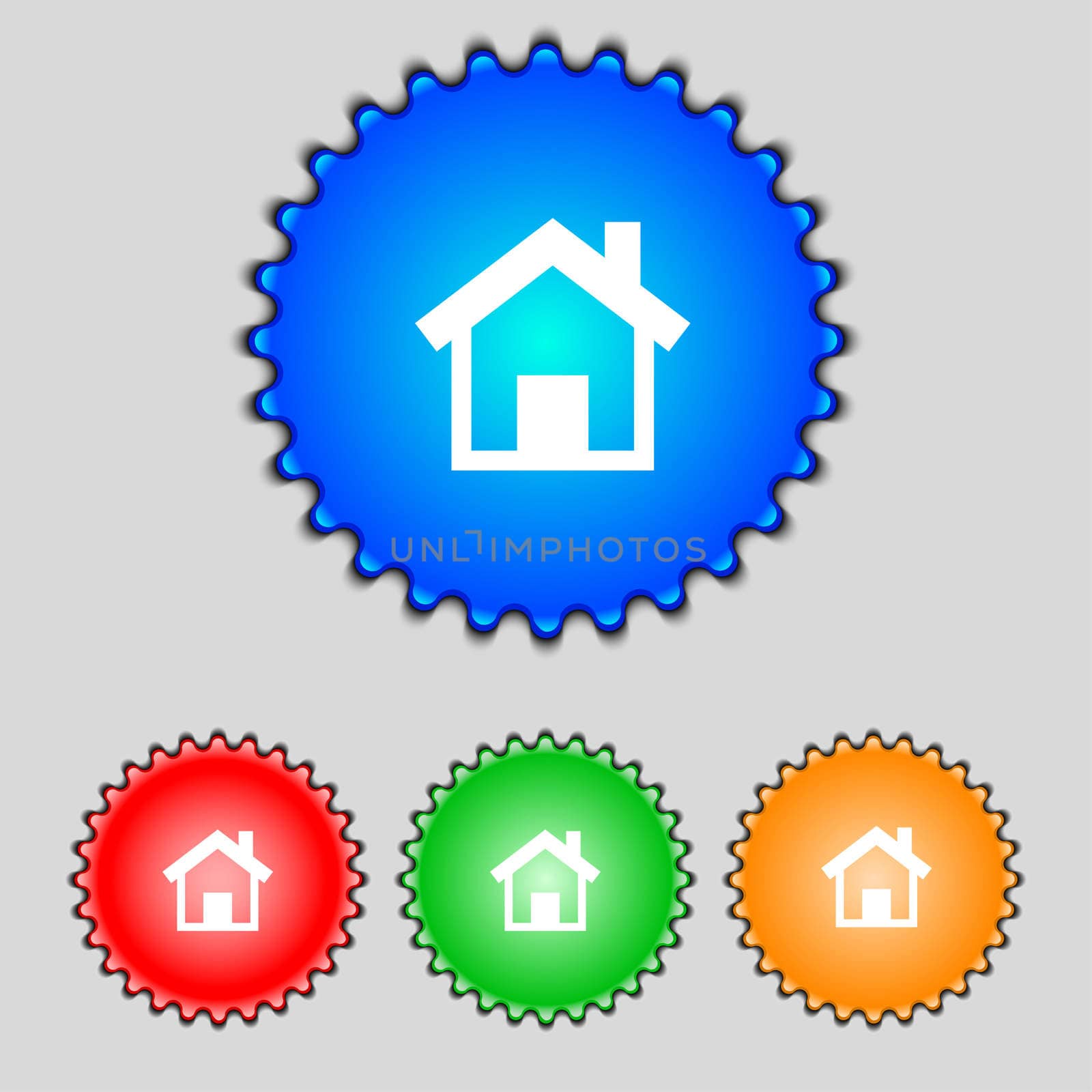 Home sign icon. Main page button. Navigation symbol.Set colourful buttons illustration