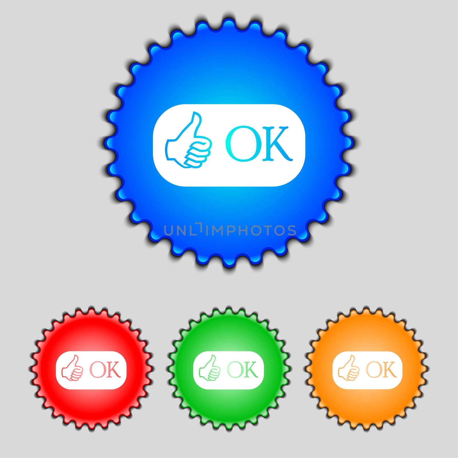 Ok sign icon. Positive check symbol. Set of colored buttons. illustration