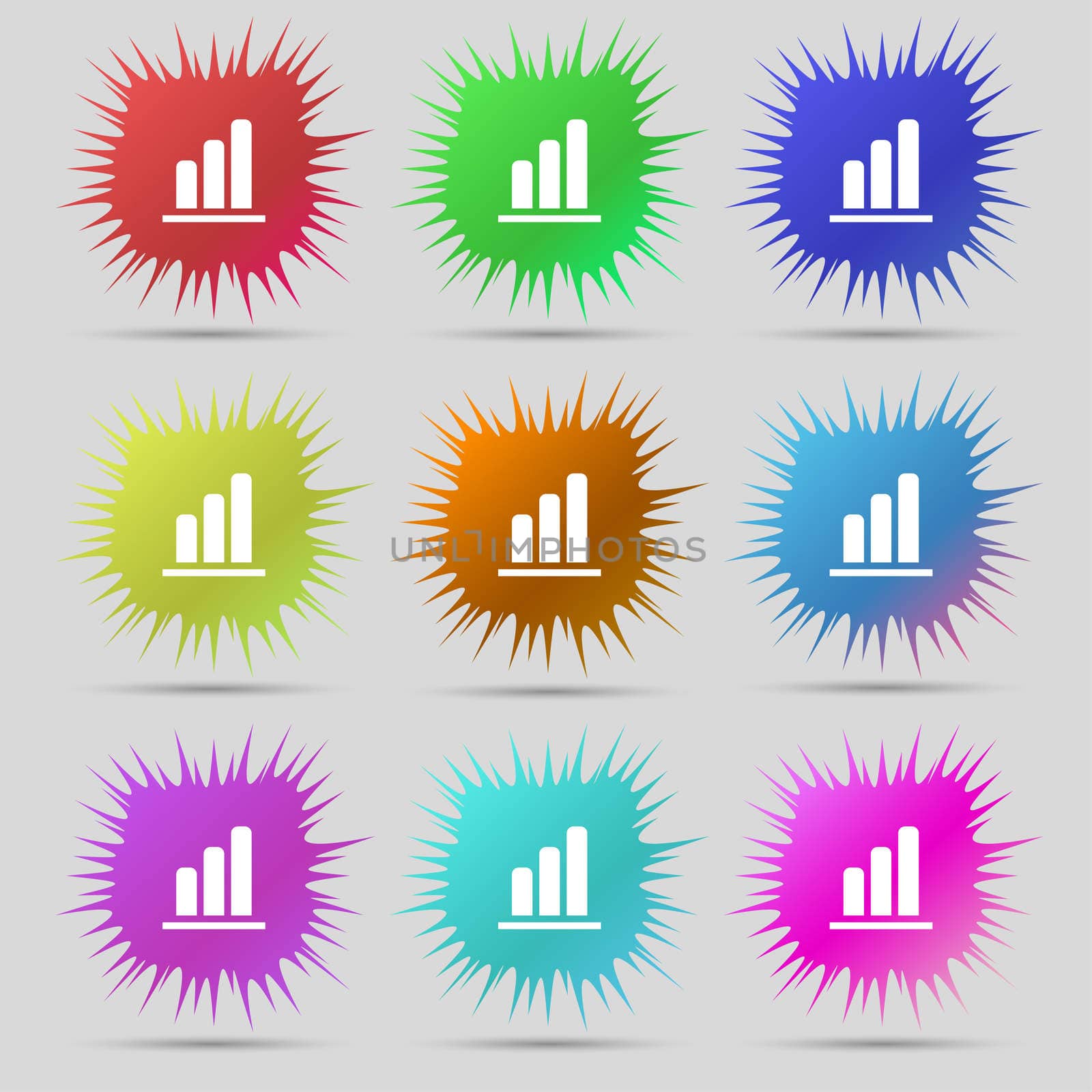 Growth and development concept. graph of Rate icon sign. A set of nine original needle buttons.  by serhii_lohvyniuk