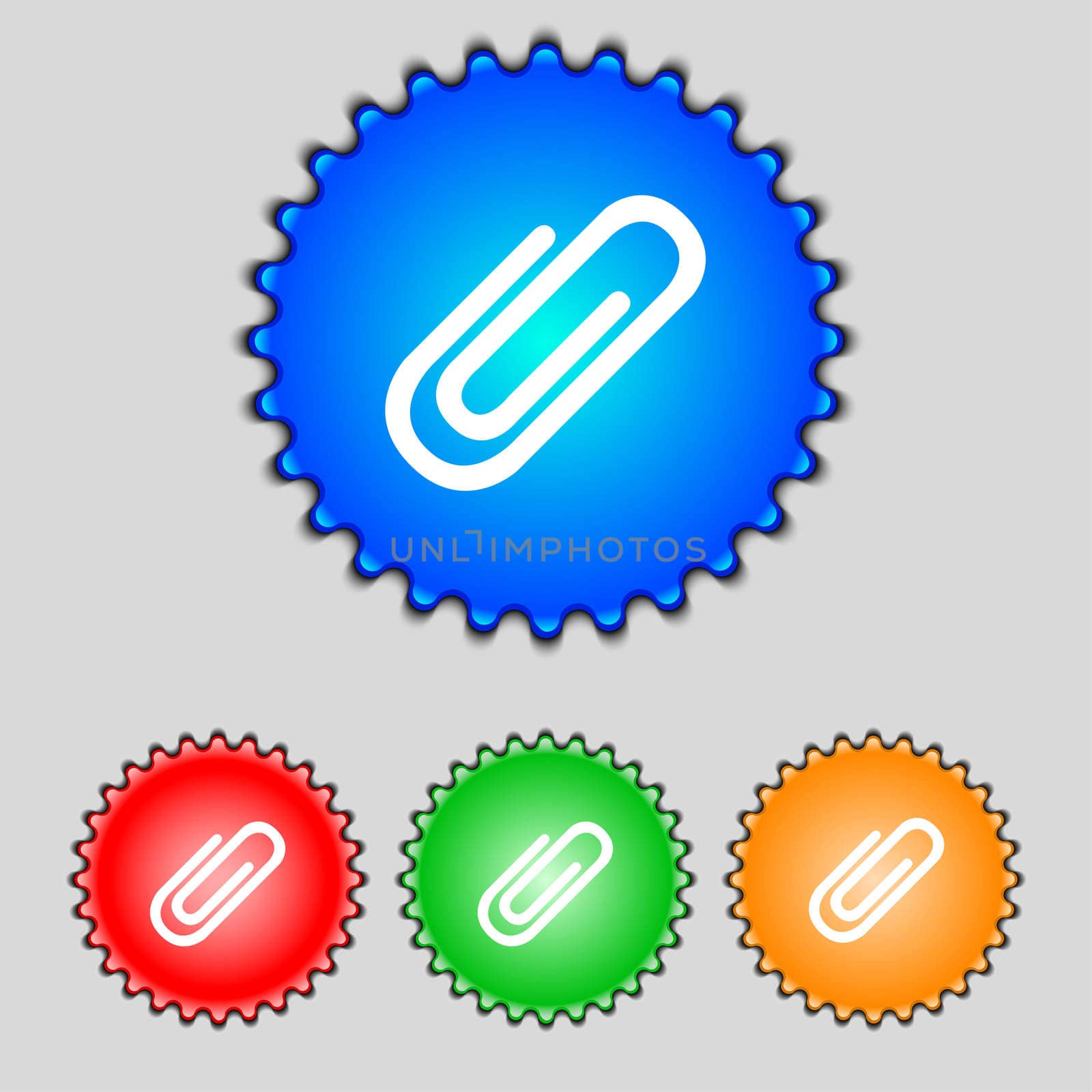 Paper clip sign icon. Clip symbol. Set of colored buttons.  by serhii_lohvyniuk