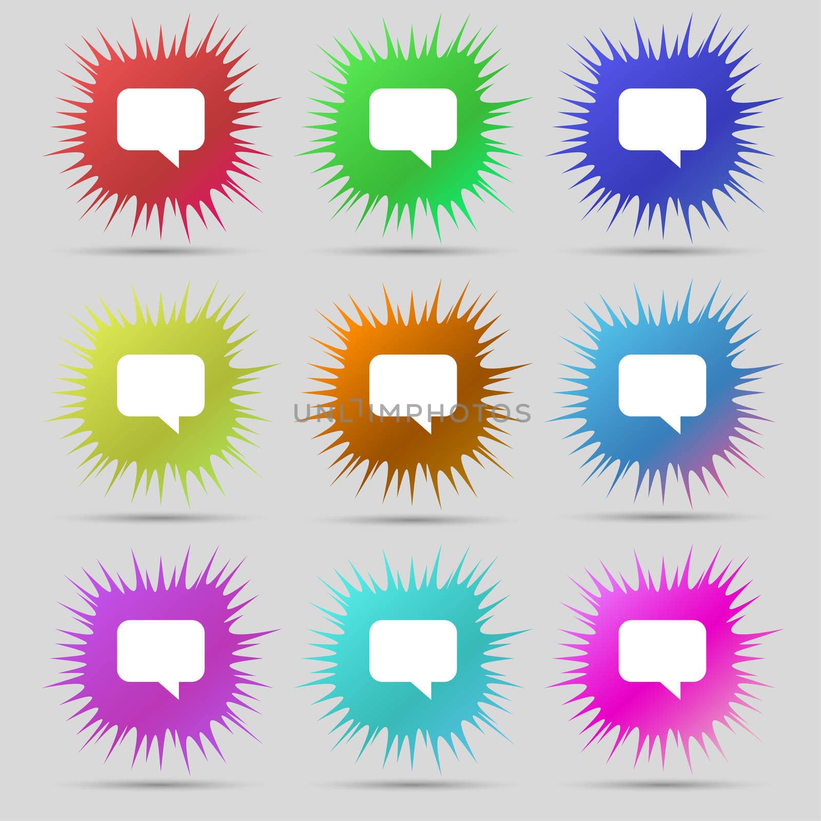 speech bubble, Chat think icon sign. A set of nine original needle buttons. illustration