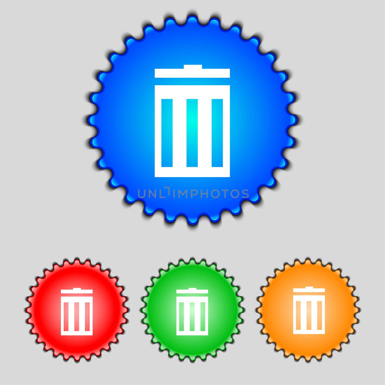 Recycle bin sign icon. Symbol. Set of colored buttons. illustration