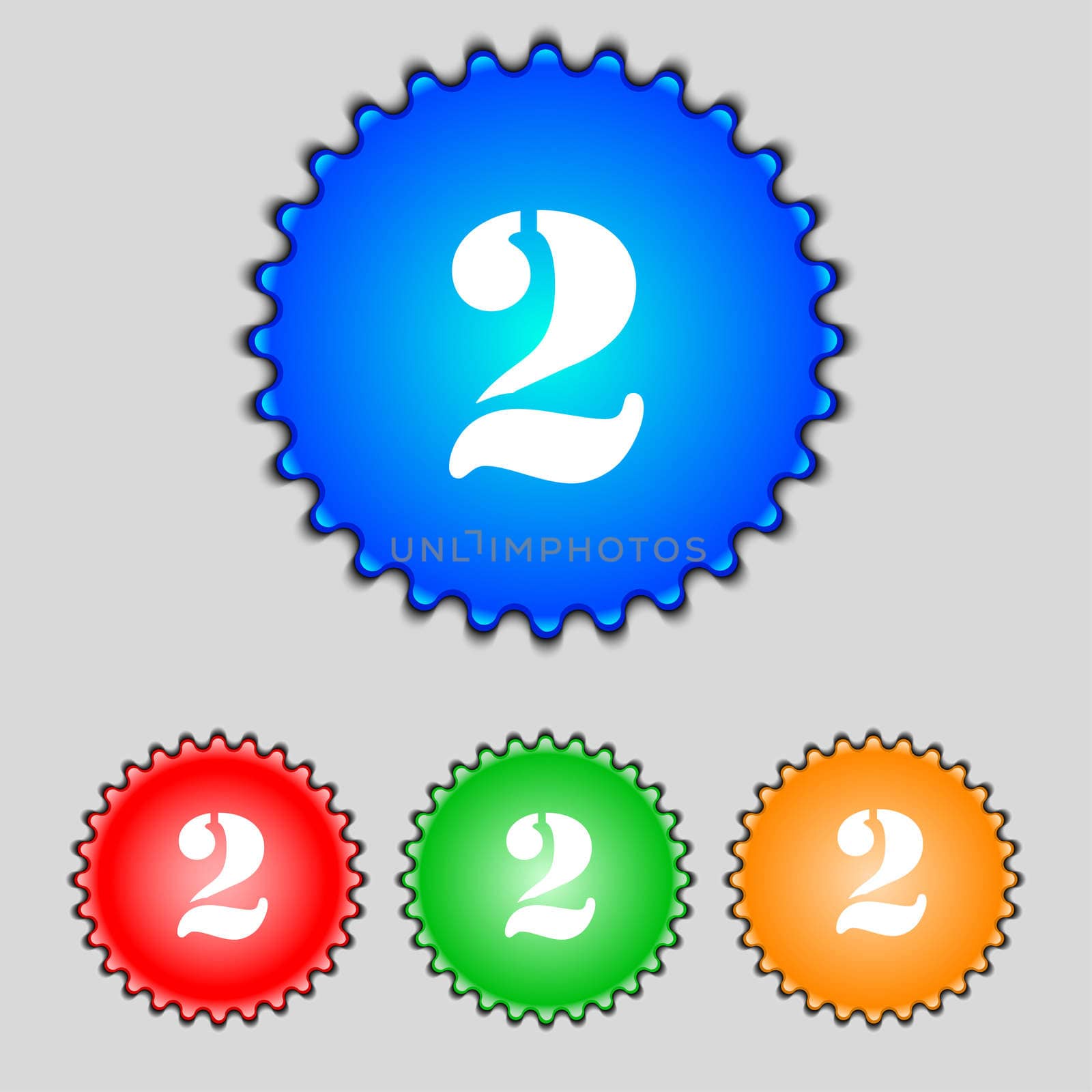 Second place award sign. Winner symbol. Step two. Set of coloured buttons.  by serhii_lohvyniuk