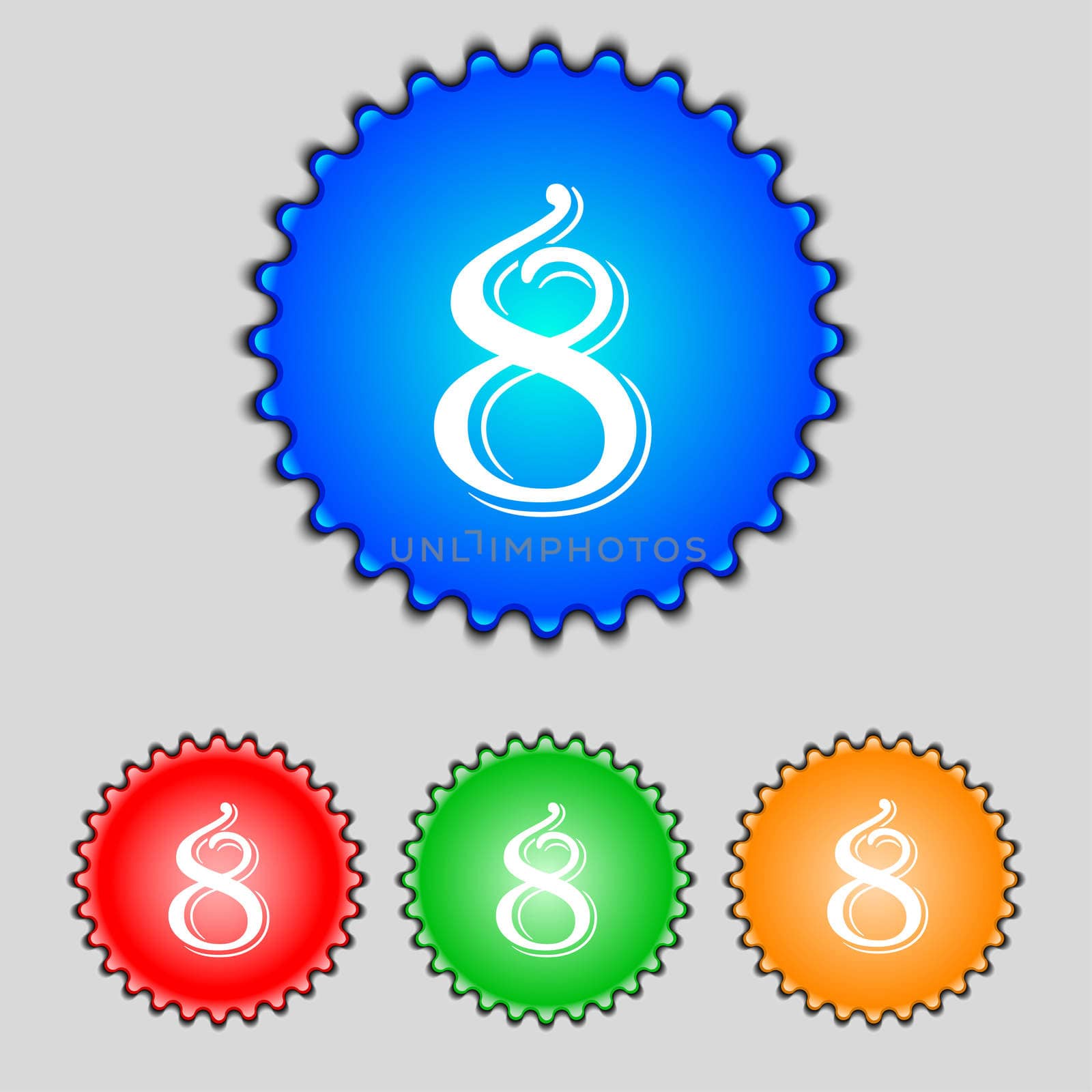 number Eight icon sign. Set of coloured buttons. illustration