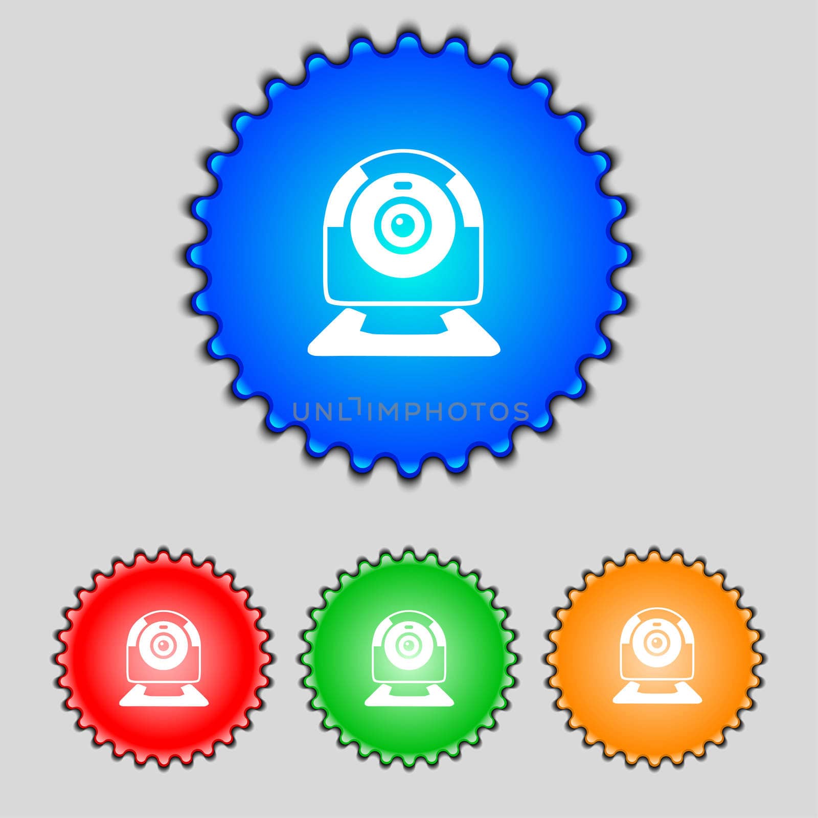 Webcam sign icon. Web video chat symbol. Camera chat. Set of colored buttons. illustration