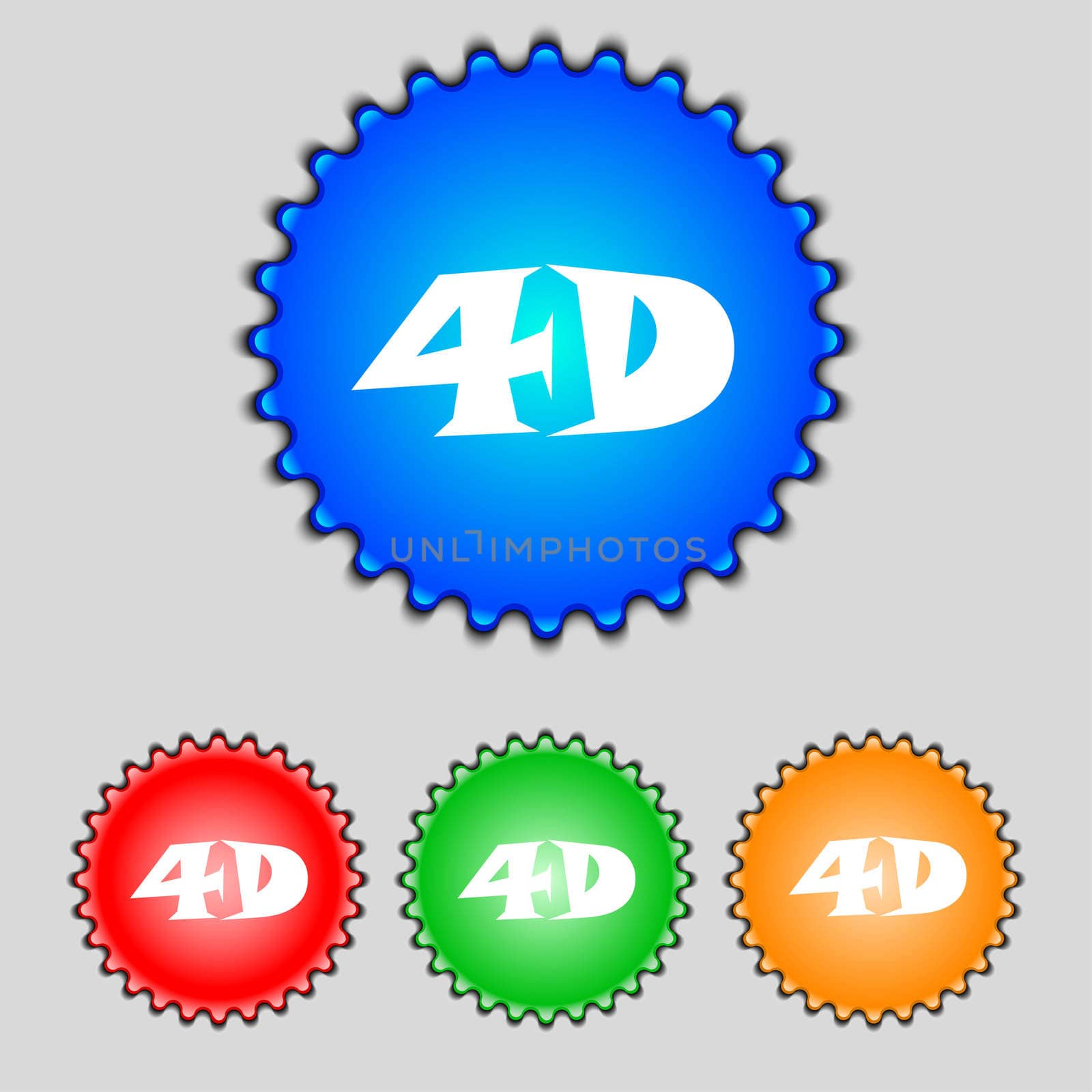 4D sign icon. 4D New technology symbol. Set of colour buttons. illustration