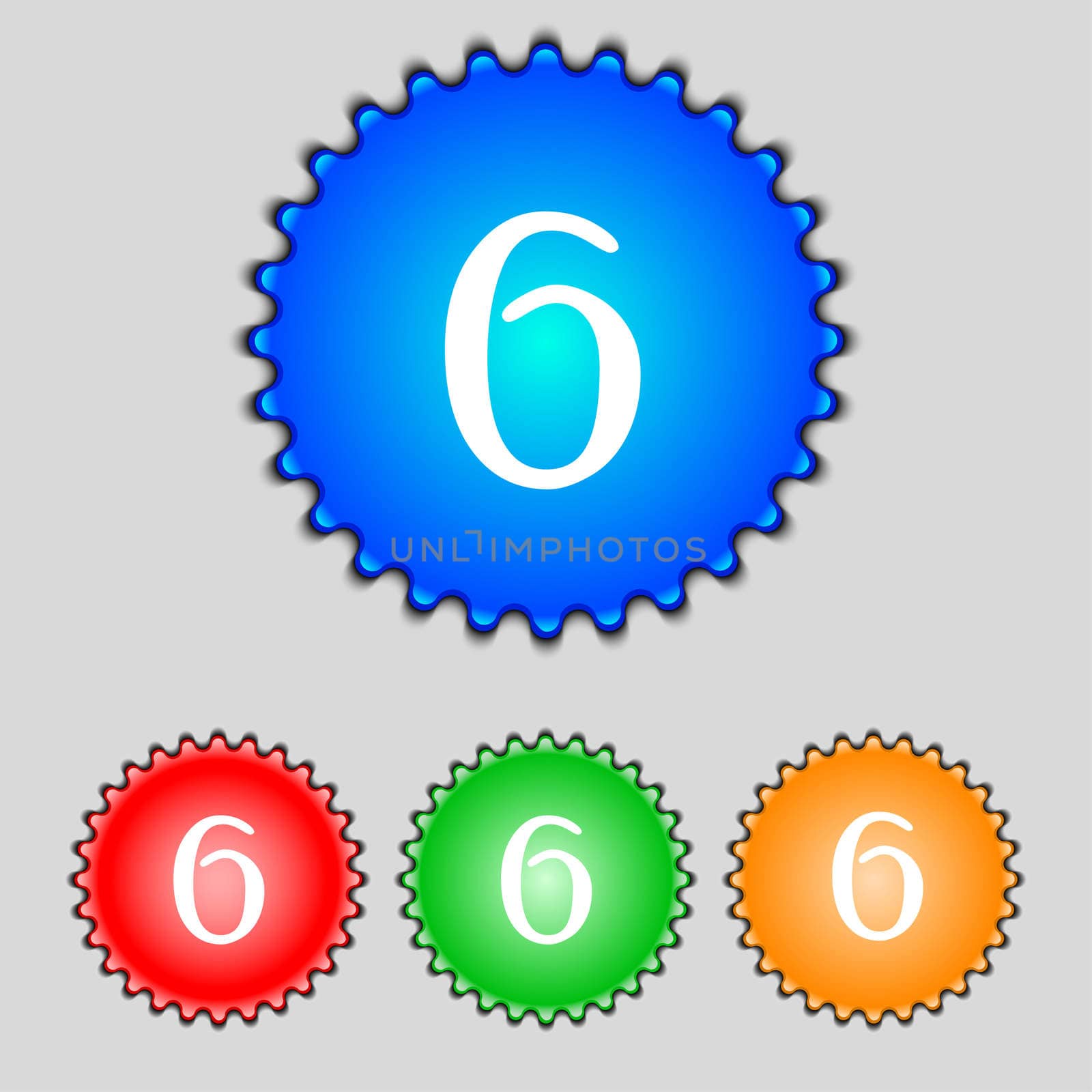 number six icon sign. Set of coloured buttons.  by serhii_lohvyniuk