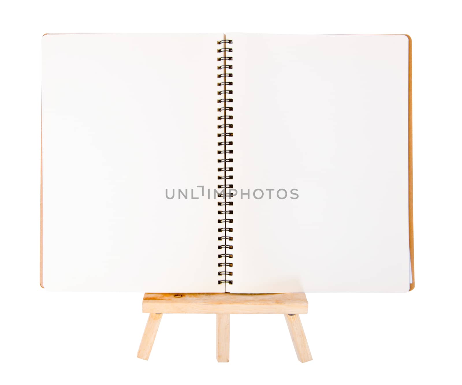 open diary ring binder on small tripod for painting. isolated on white background, clipping path