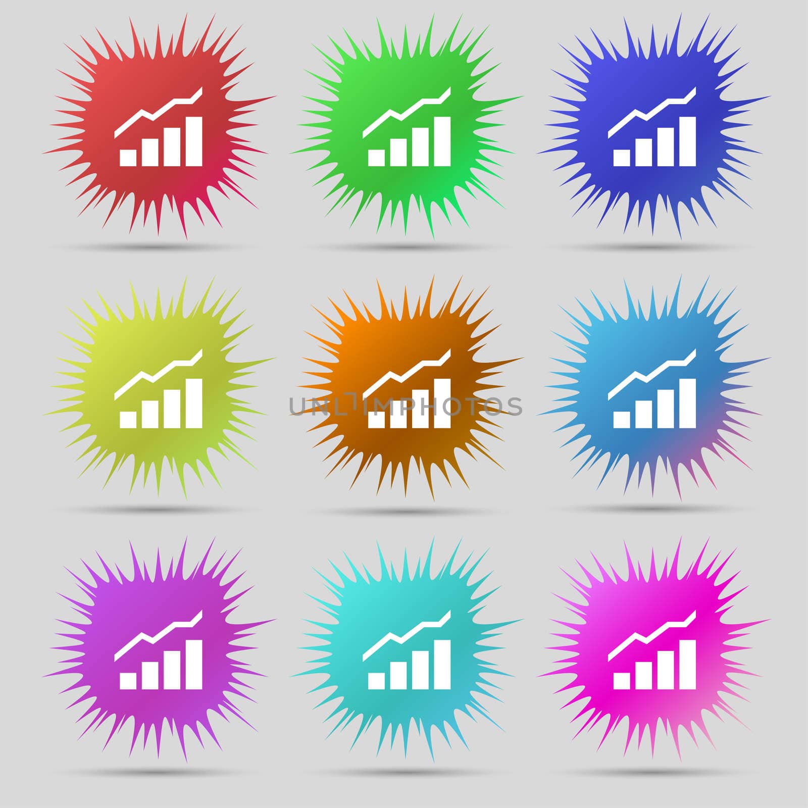 Growth and development concept. graph of Rate icon sign. A set of nine original needle buttons.  by serhii_lohvyniuk