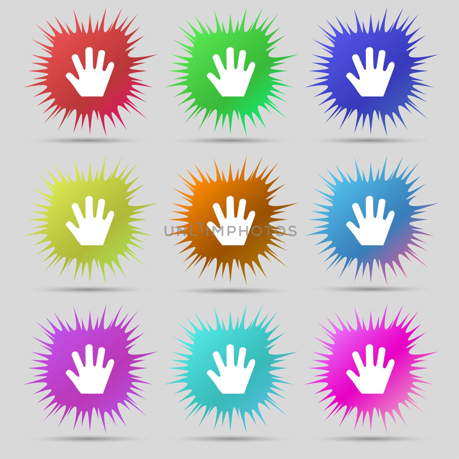 Hand icon sign. A set of nine original needle buttons.  by serhii_lohvyniuk