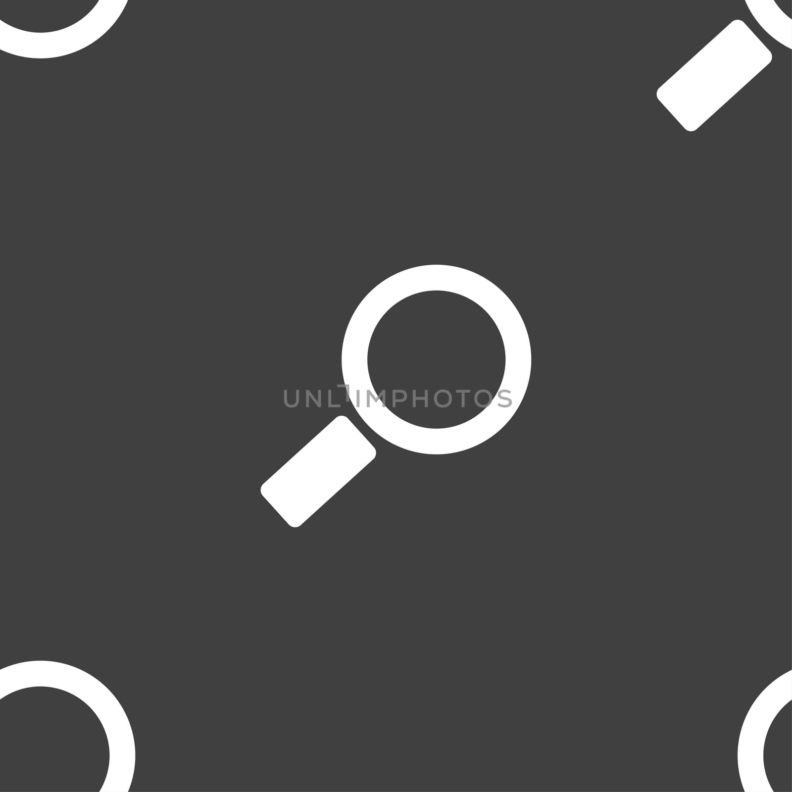 Magnifier glass sign icon. Zoom tool button. Navigation search symbol. Seamless pattern on a gray background. illustration